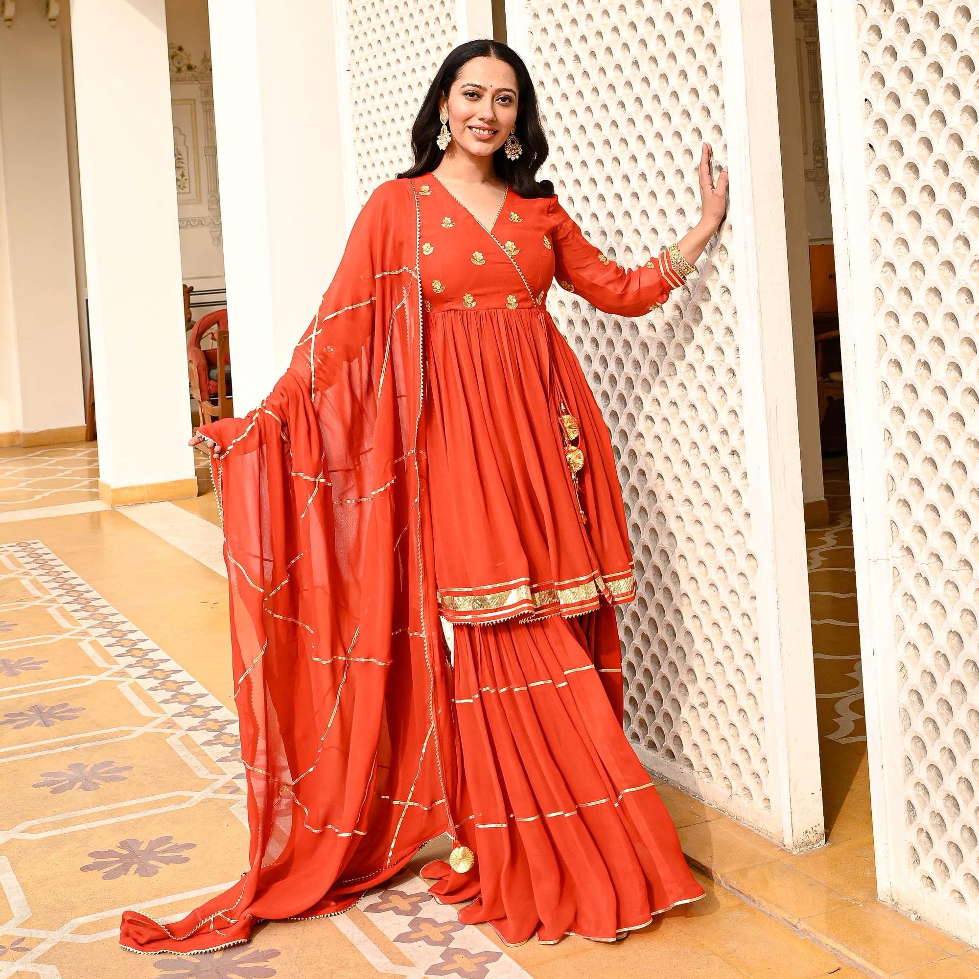 Noor Orange Designer Sharara Suit Set for Women Online