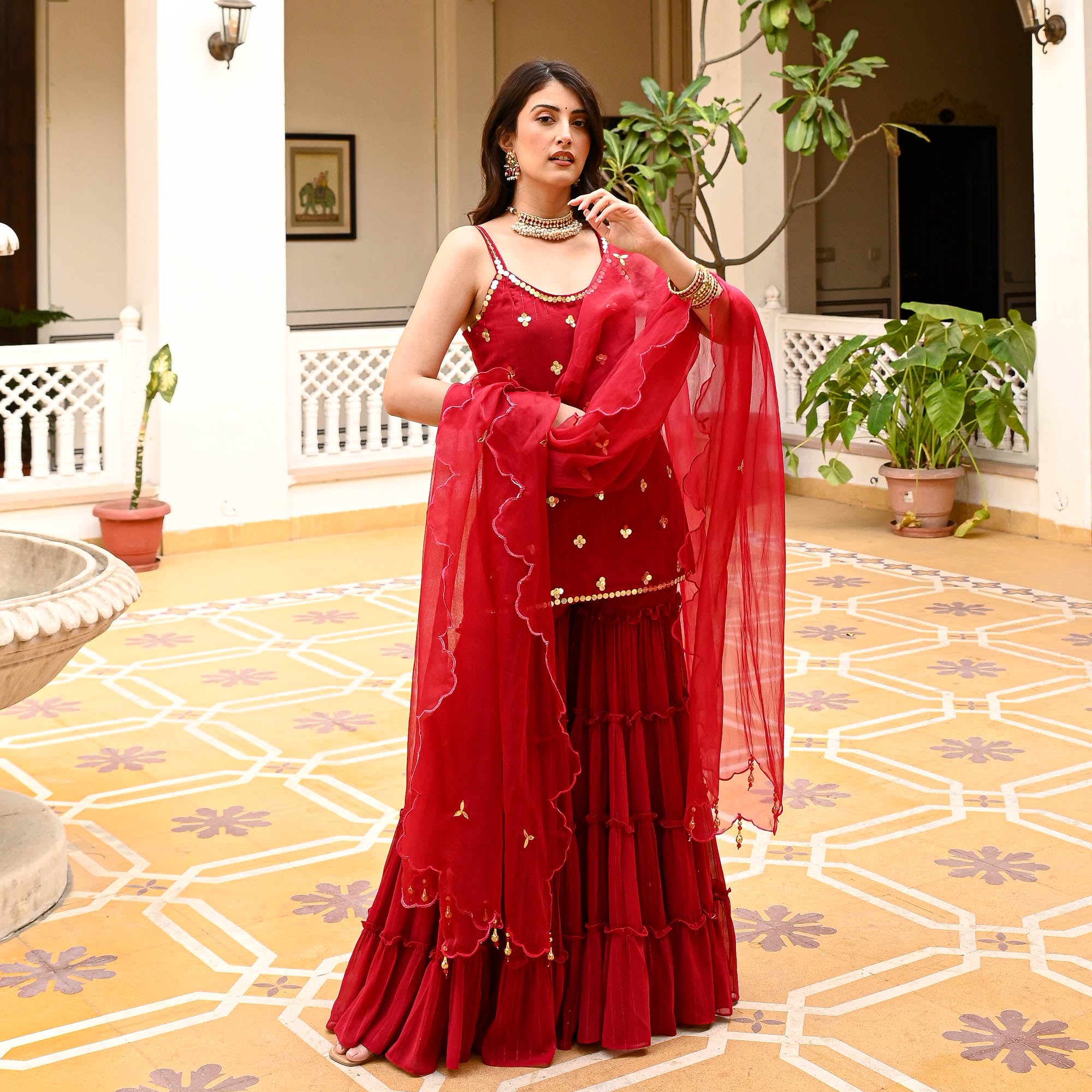 Julie Red Designer Gharara Suit Set for Women Online