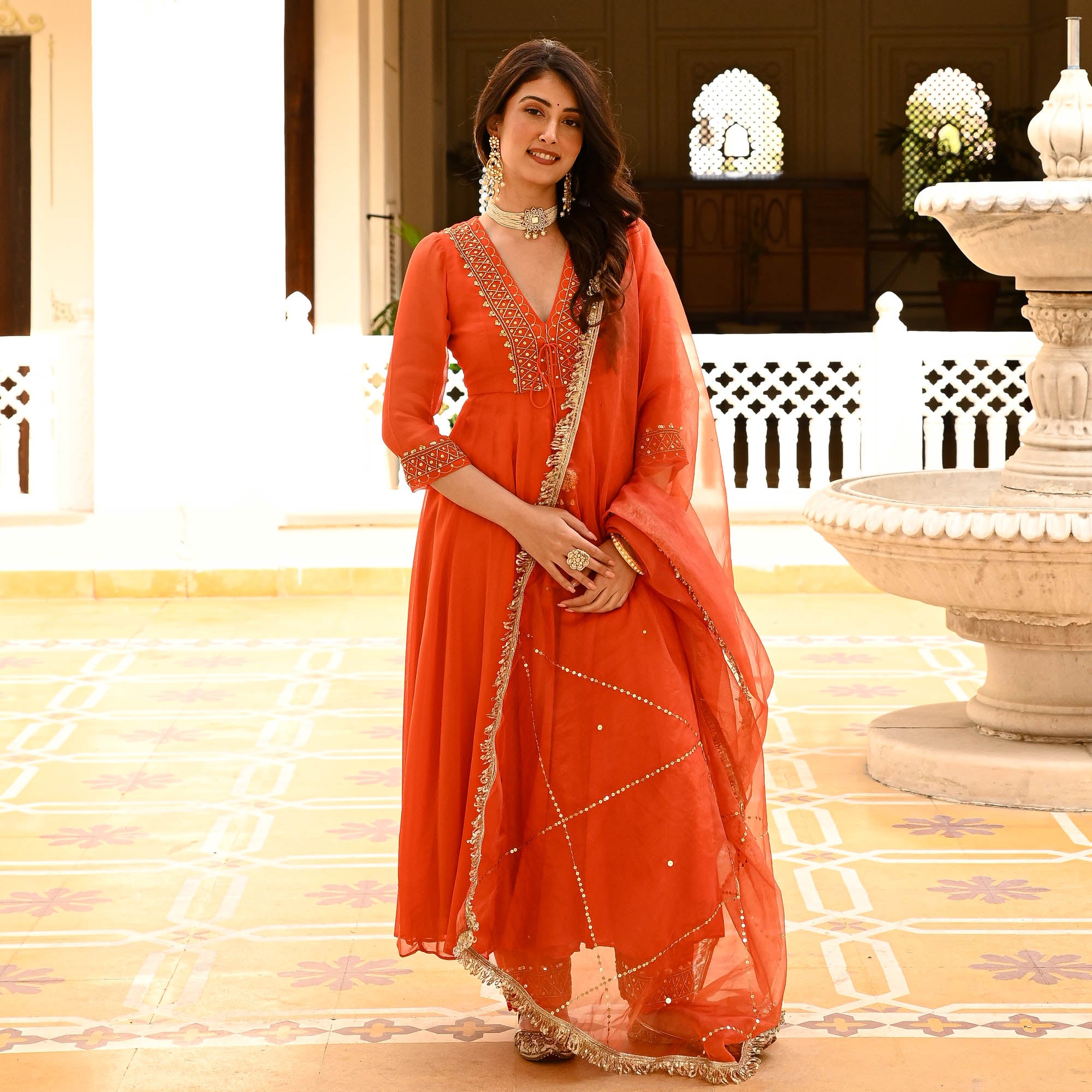 Sitara Orange Designer Georgette Suit Set for Women Online