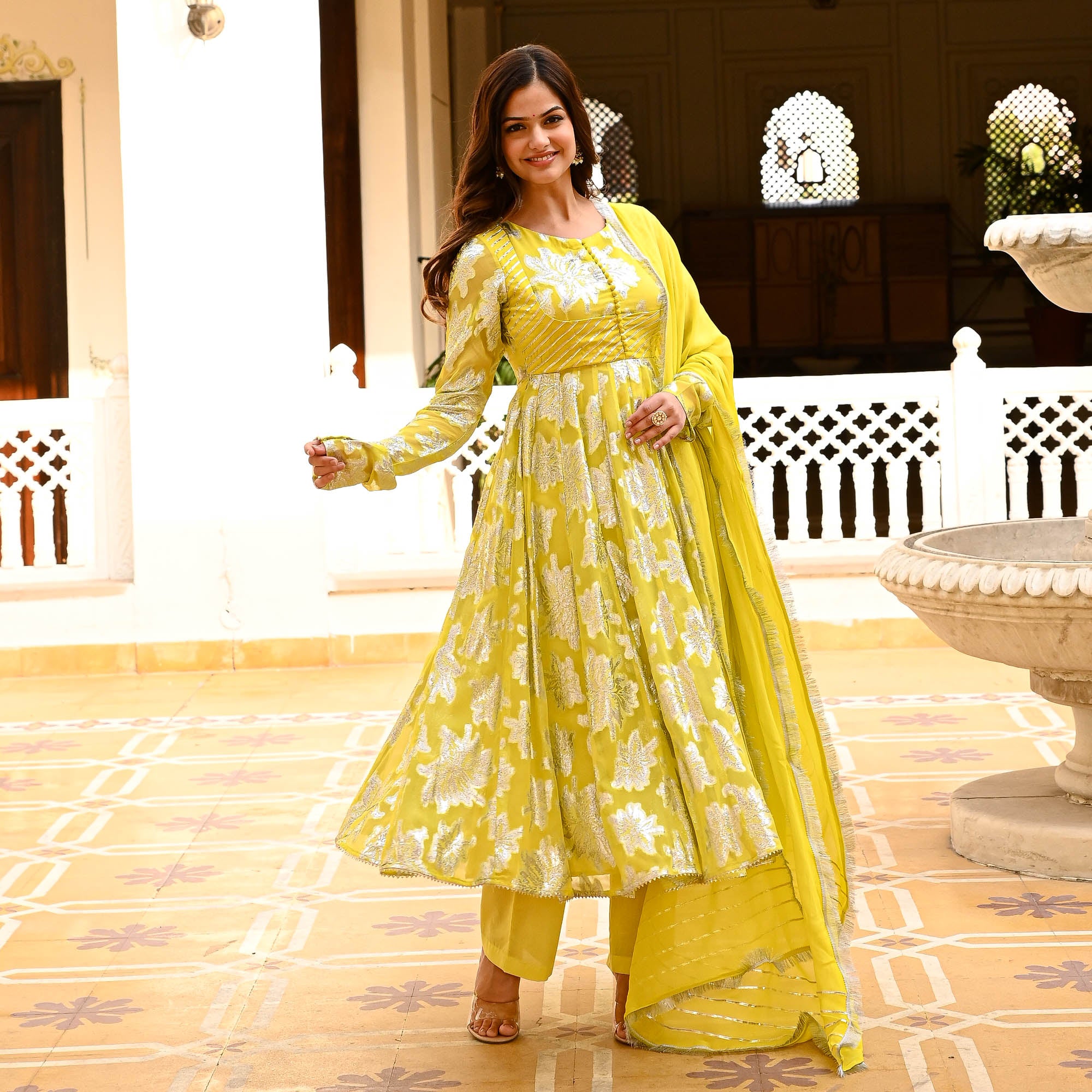 yellow jacquard suit for women online
