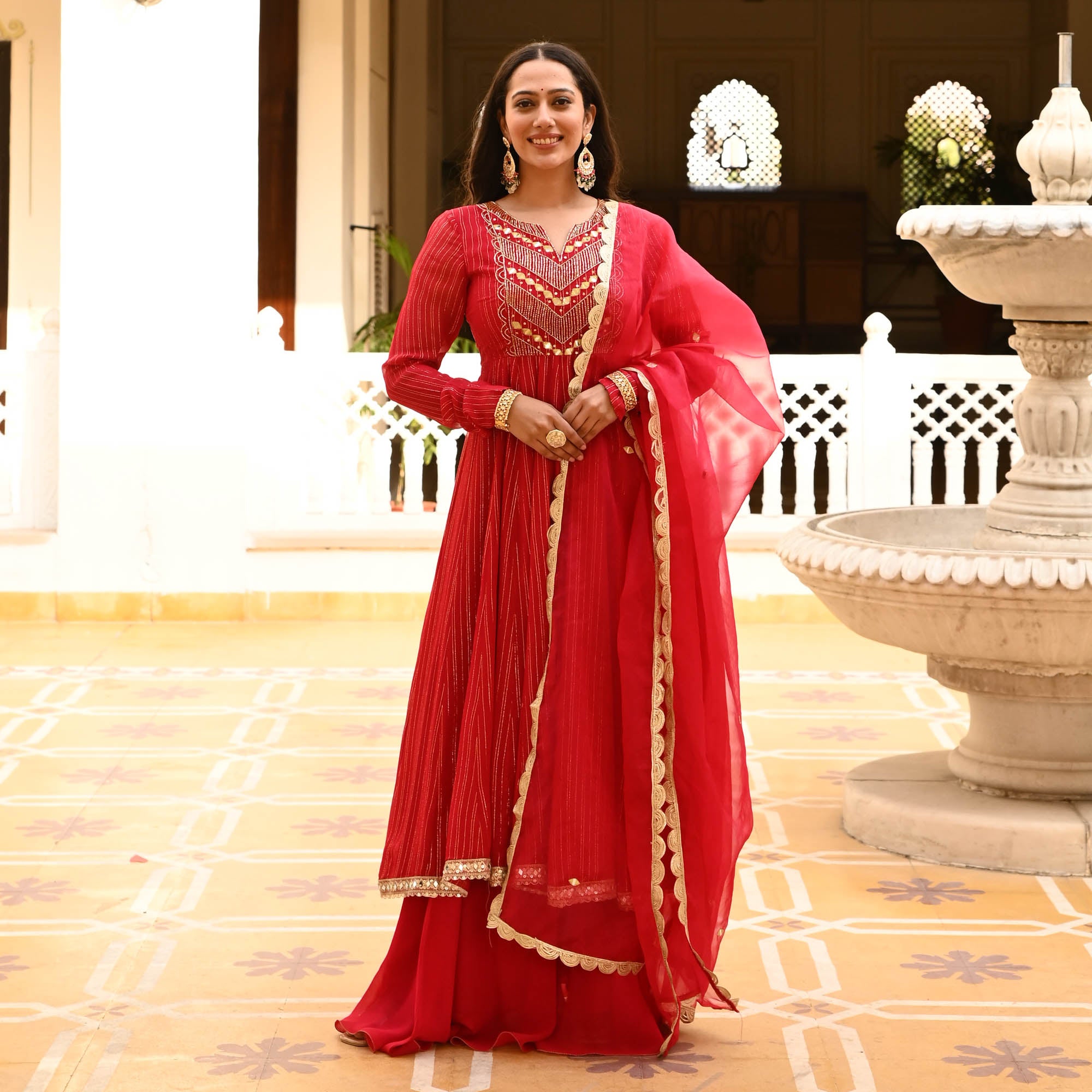 Masoom Red Designer Lurex Full Sleeve Suit Set for Women Online