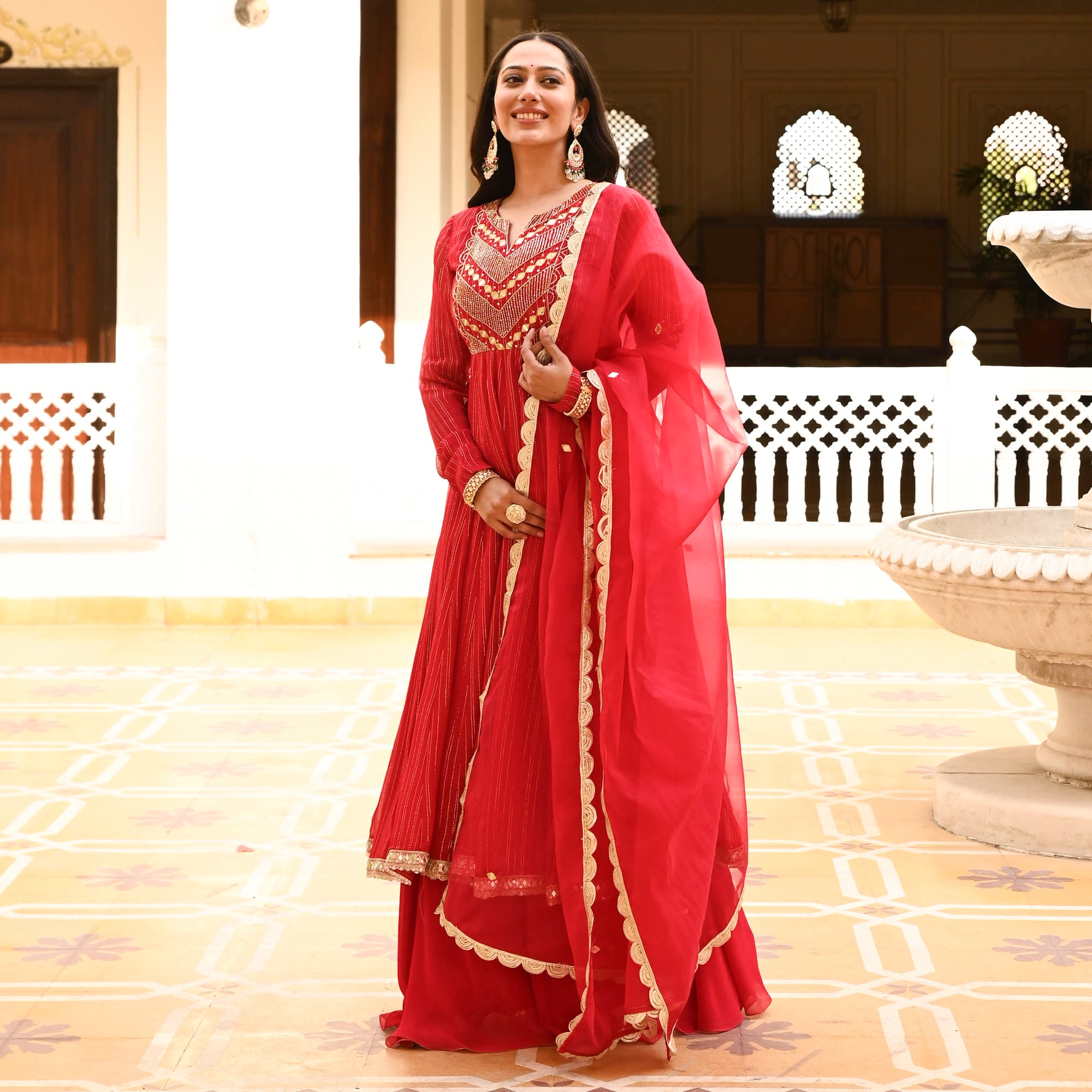Masoom Red Designer Lurex Full Sleeve Suit Set for Women Online