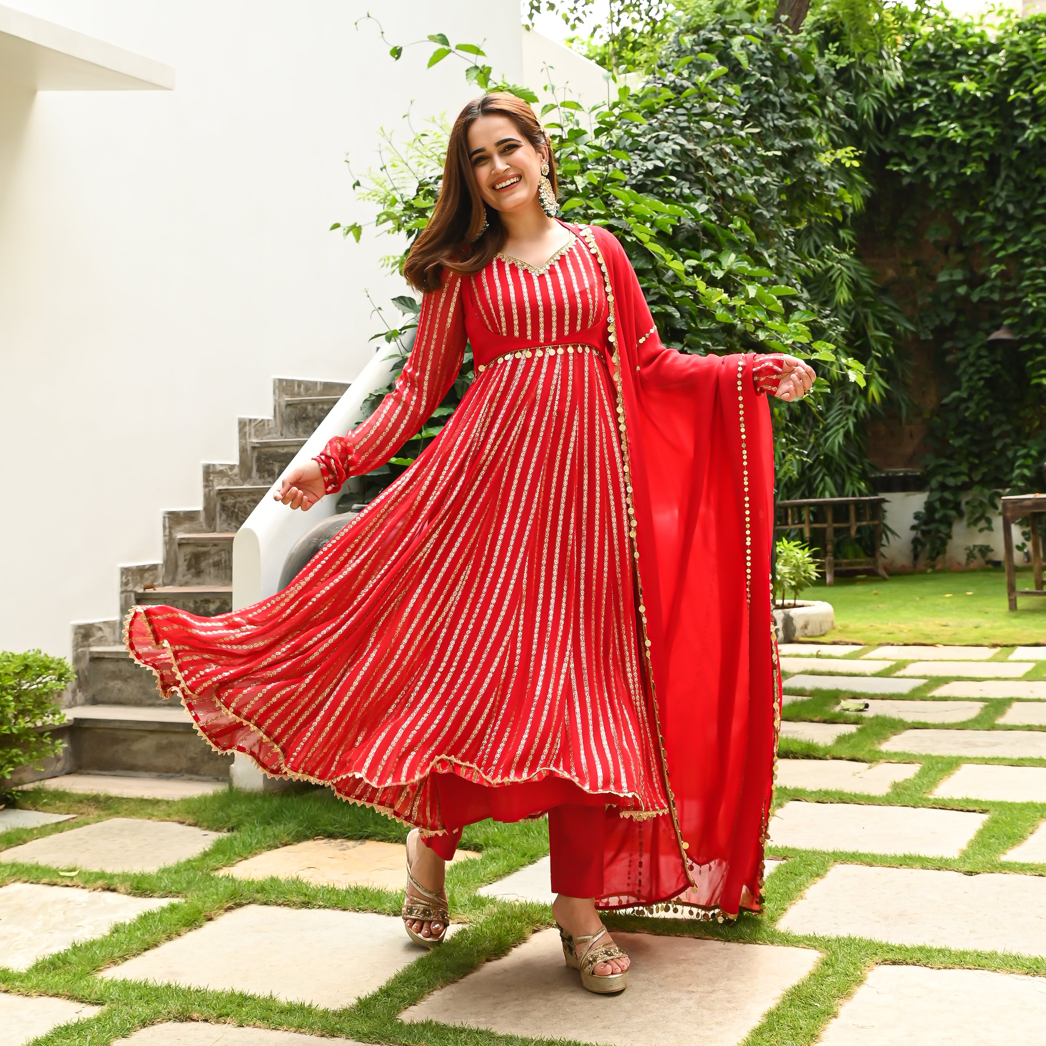 Aarti Red Jacquard Designer Traditional Suit Set for Women Online