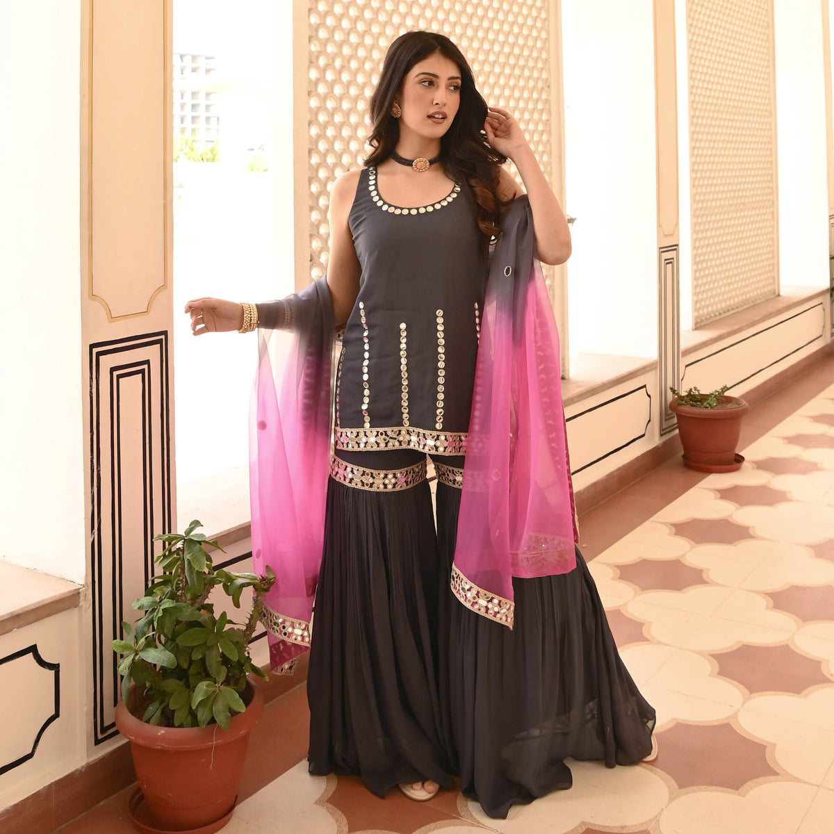 Women Green Jari Georgette   Un Stitched Suit Ethnic Collections