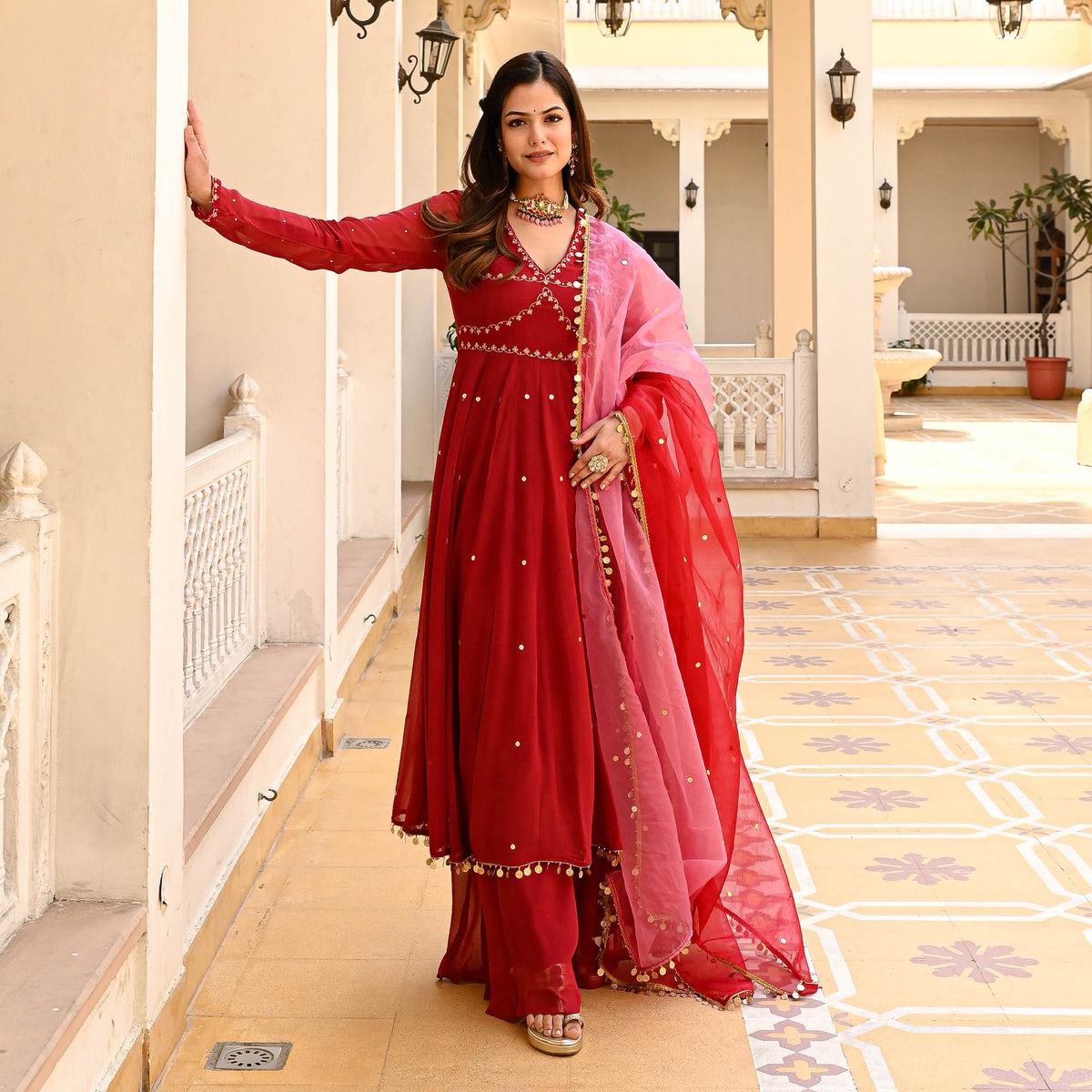 Silk Anarkali Biba Red Anarkali Suit Red Silk Biba Red Salwar Suit Salwar  Suit Biba Kidswear Online