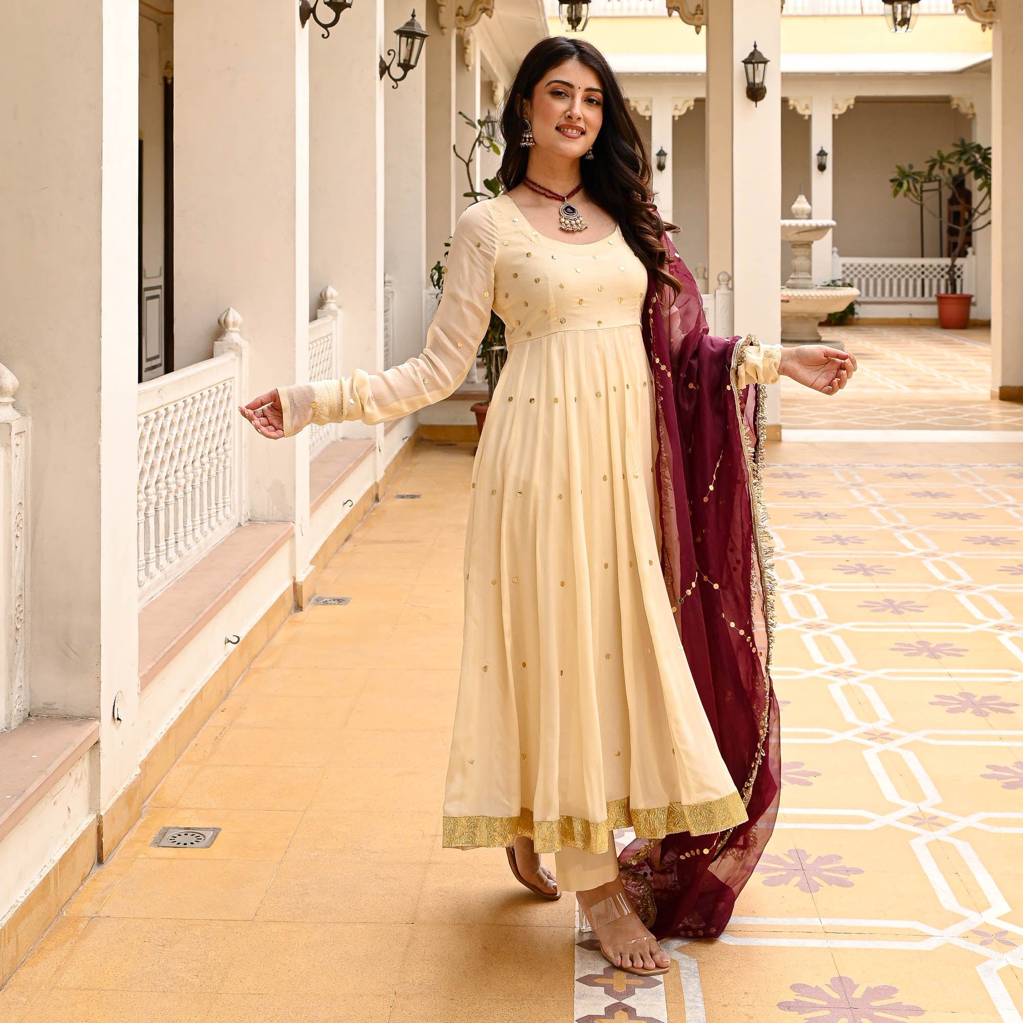 Parina Cream Full Sleeve Designer Suit Set for Women Online