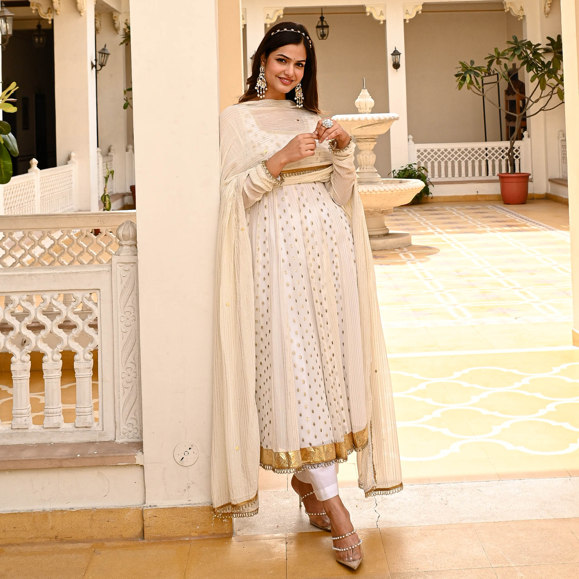 Chandani White Full Sleeve Designer Suit Set for Women Online