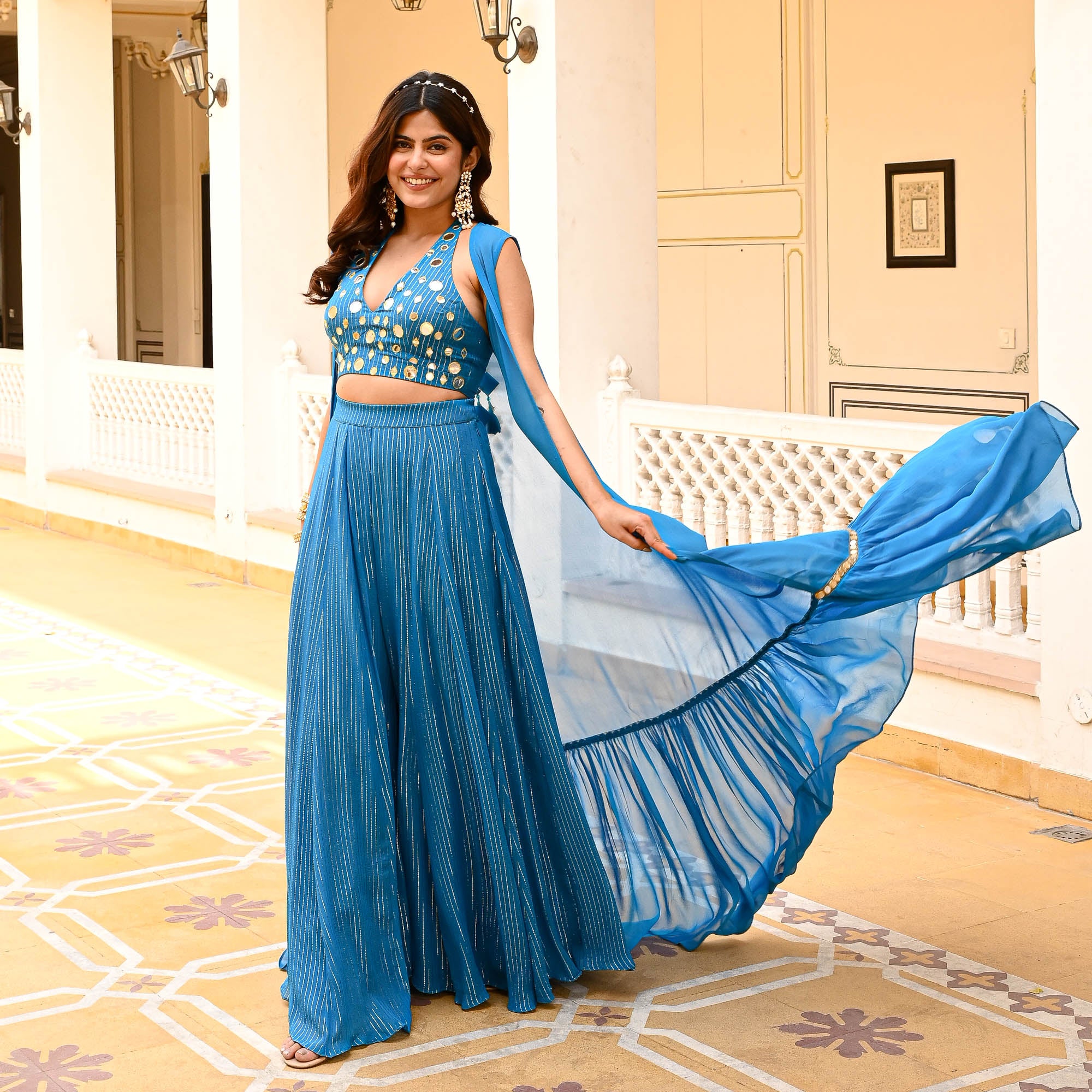 Rabia Blue Designer Lurex Co-Ord Set For Women Online
