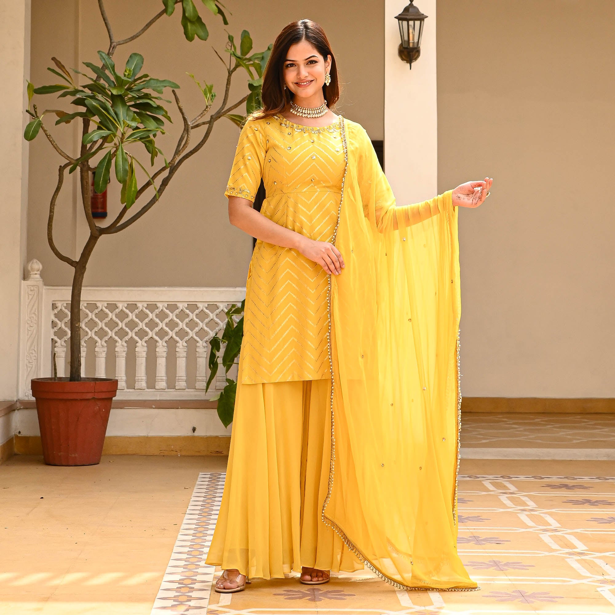 Salma Yellow Designer Sharara Suit Set for Women Online