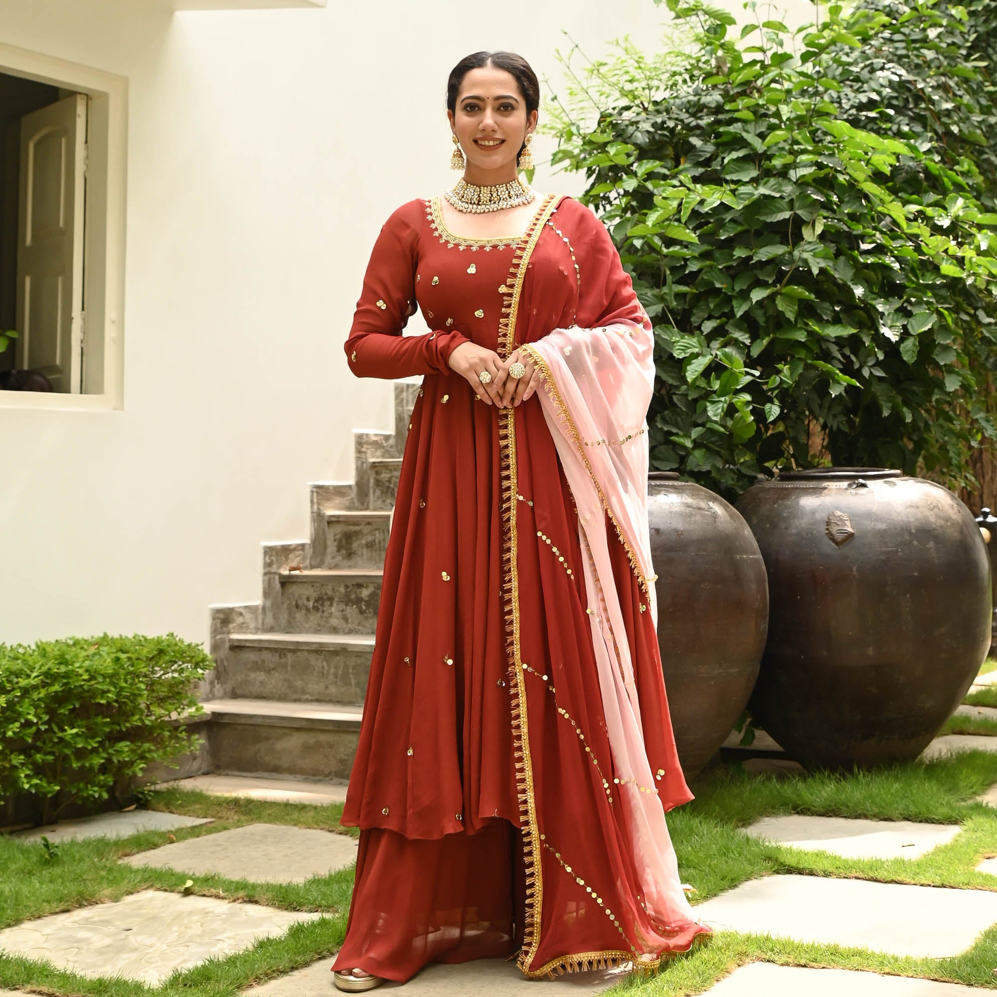 Aabha Orange Designer Anarkali Suit Set for Women Online