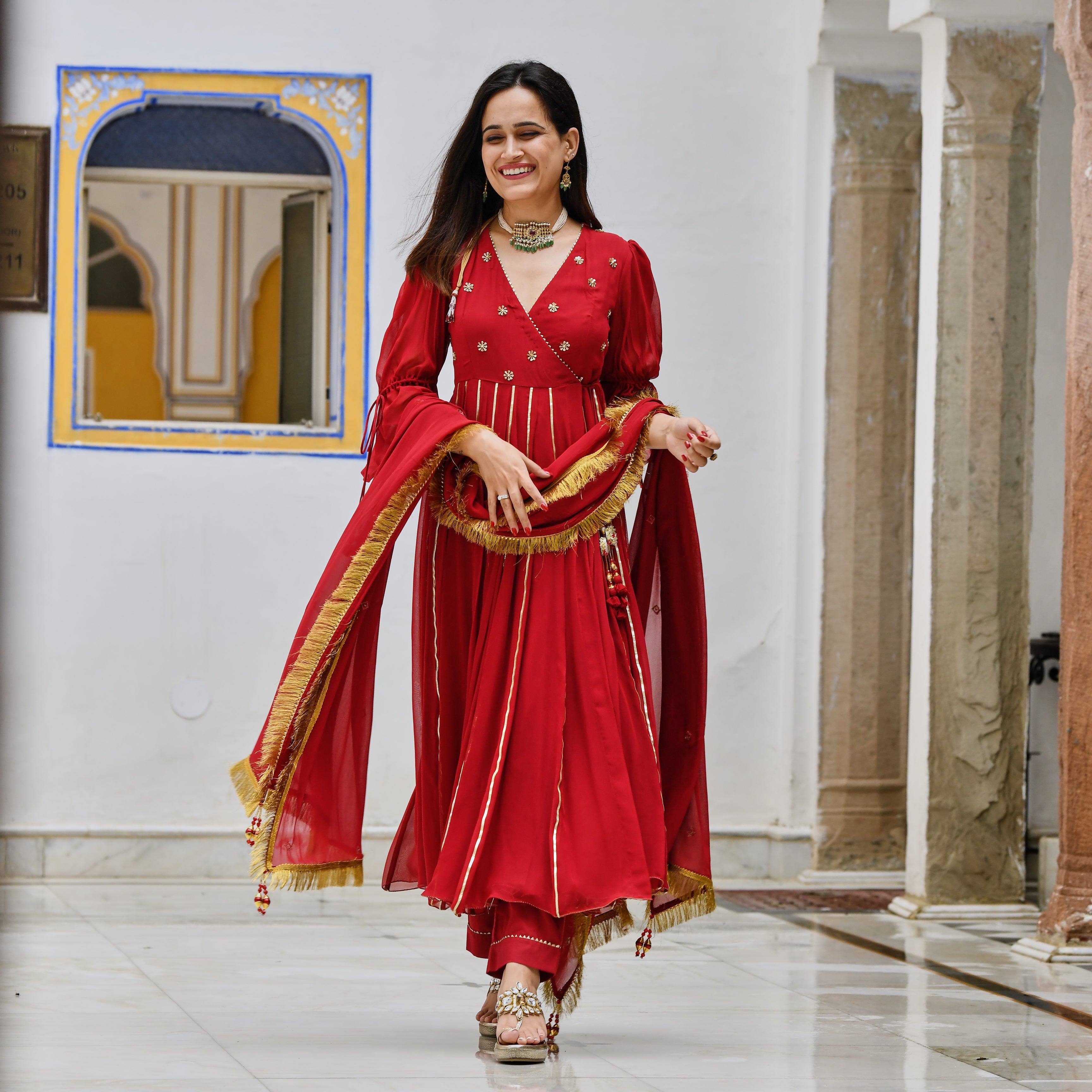  Ikra Red Designer Anarkali Suit Set For Women Online