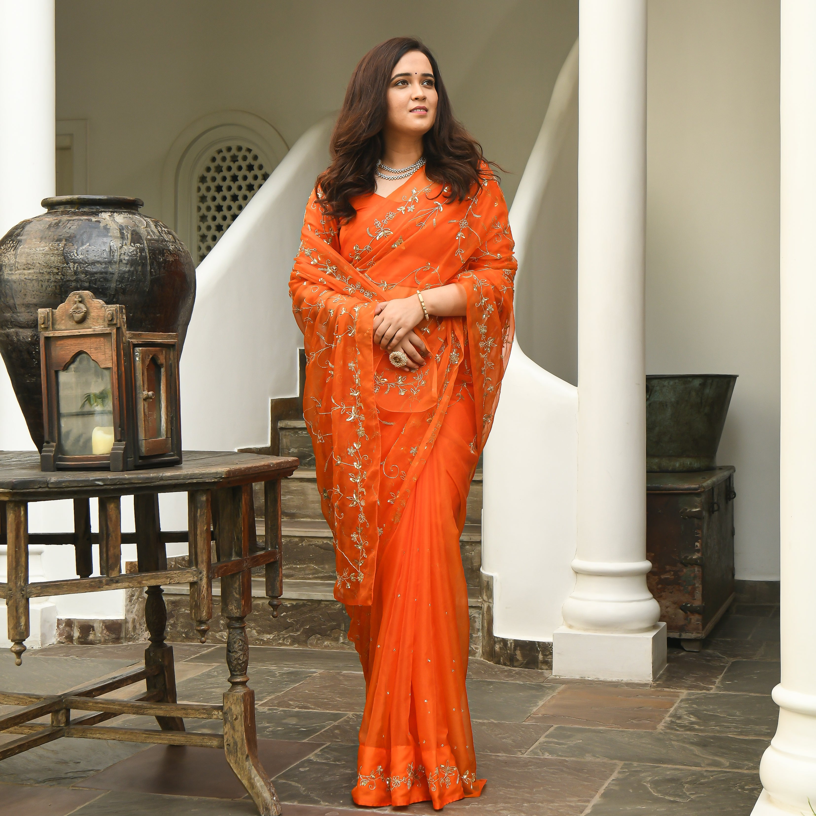 Trendy orange saree online for women