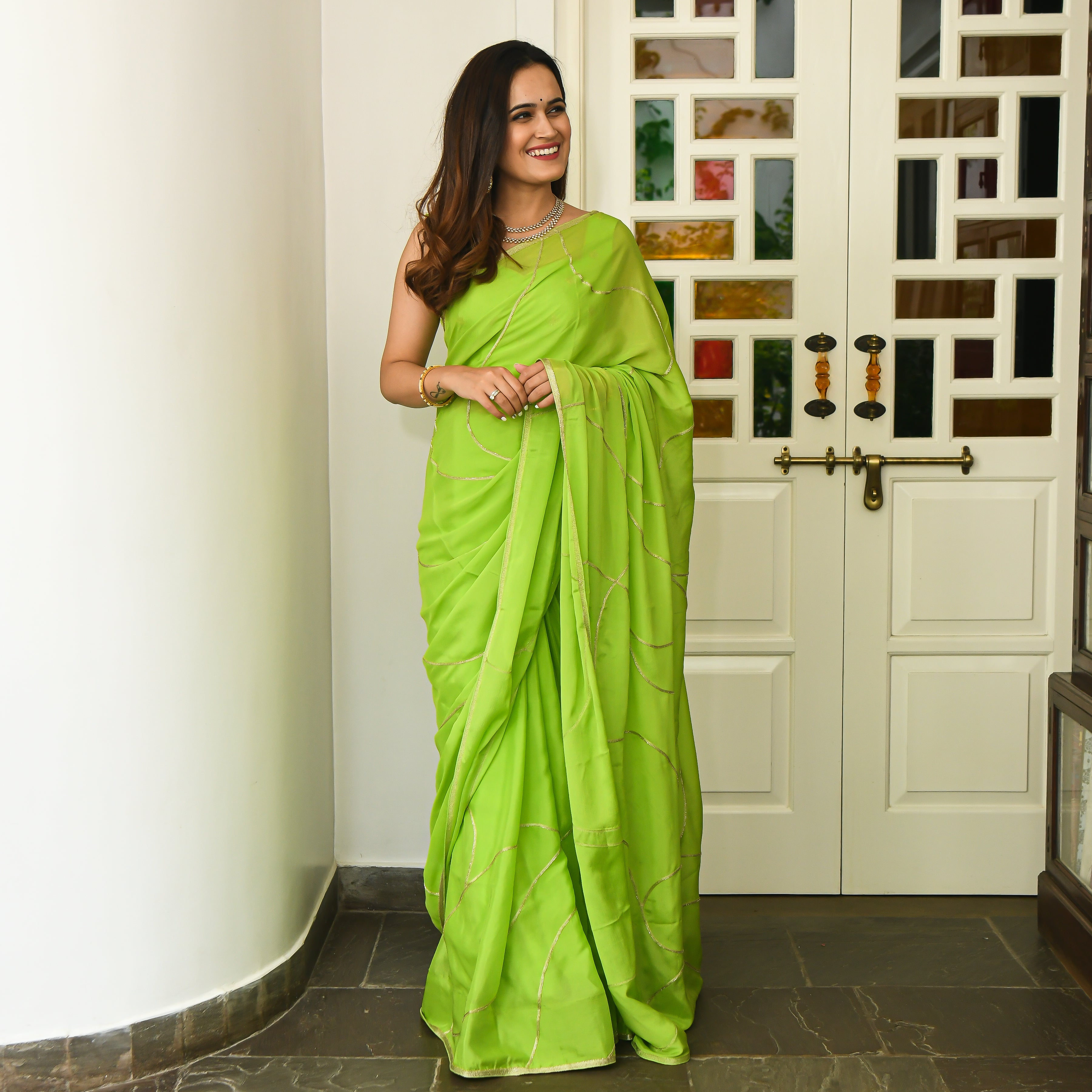 Stylish green saree for women