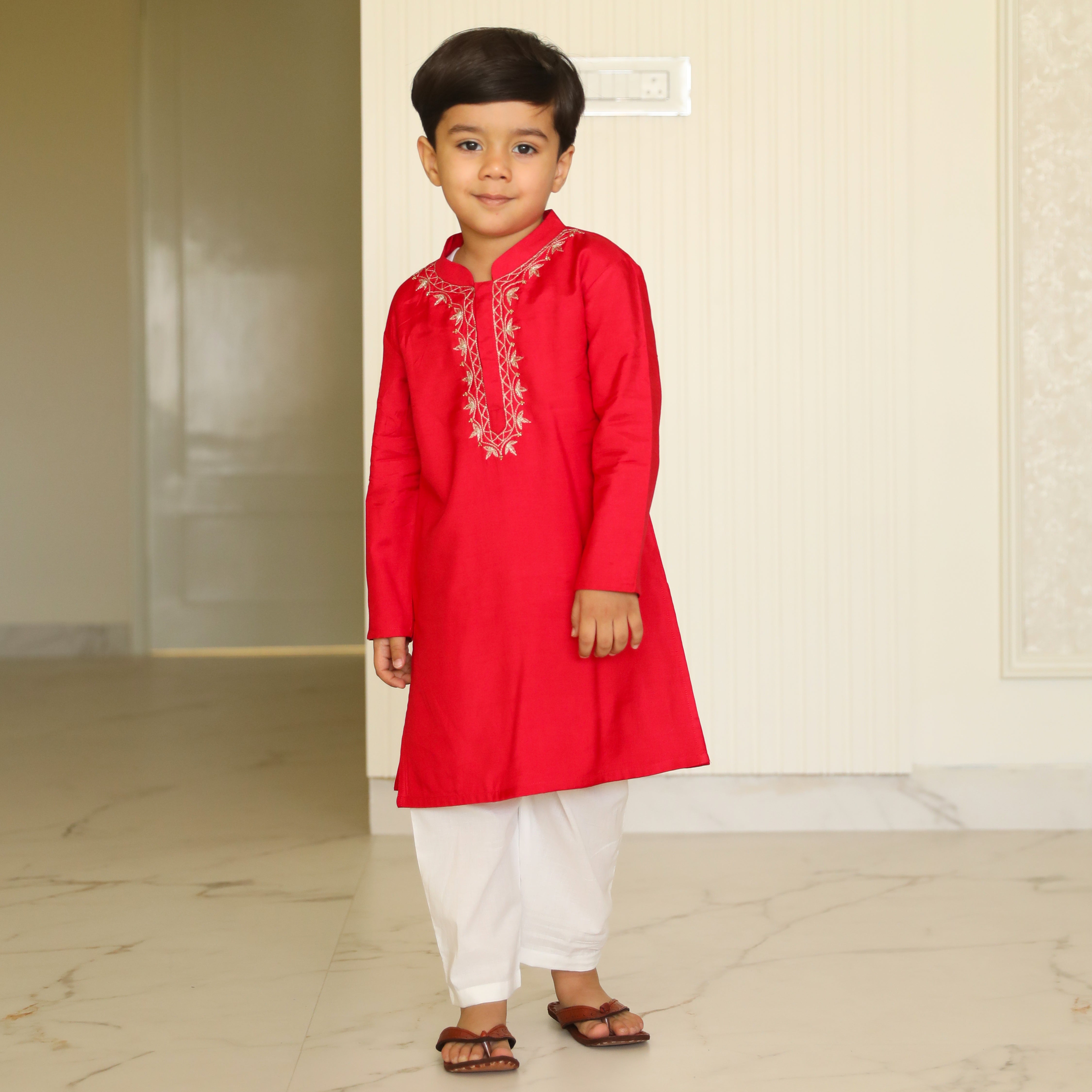 Kanha Designer Cotton Silk Kurta Pajama Set For Kid Boy Online 