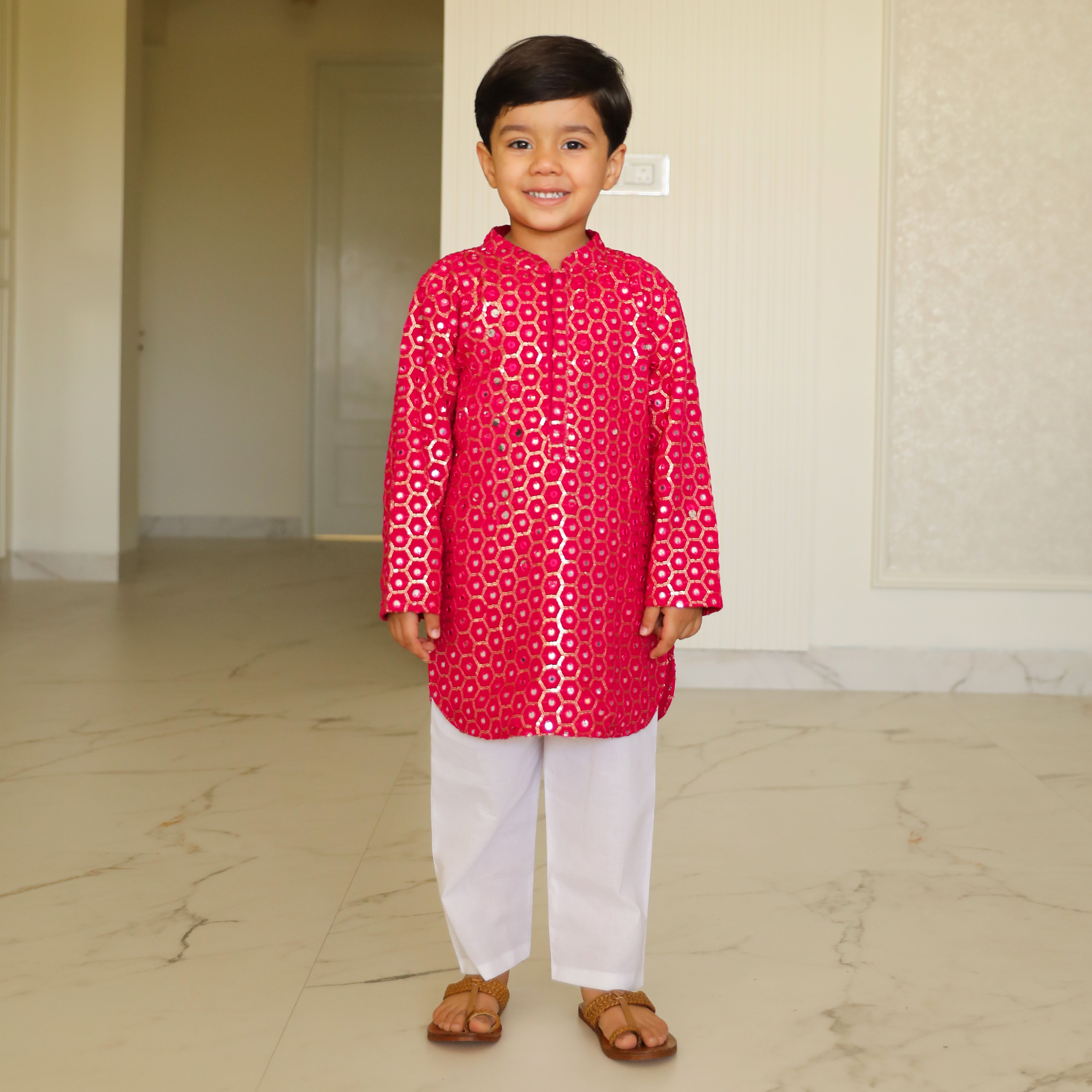 Raja Beta Designer Georgette Kurta Pajama Set For Kid Boy Online 