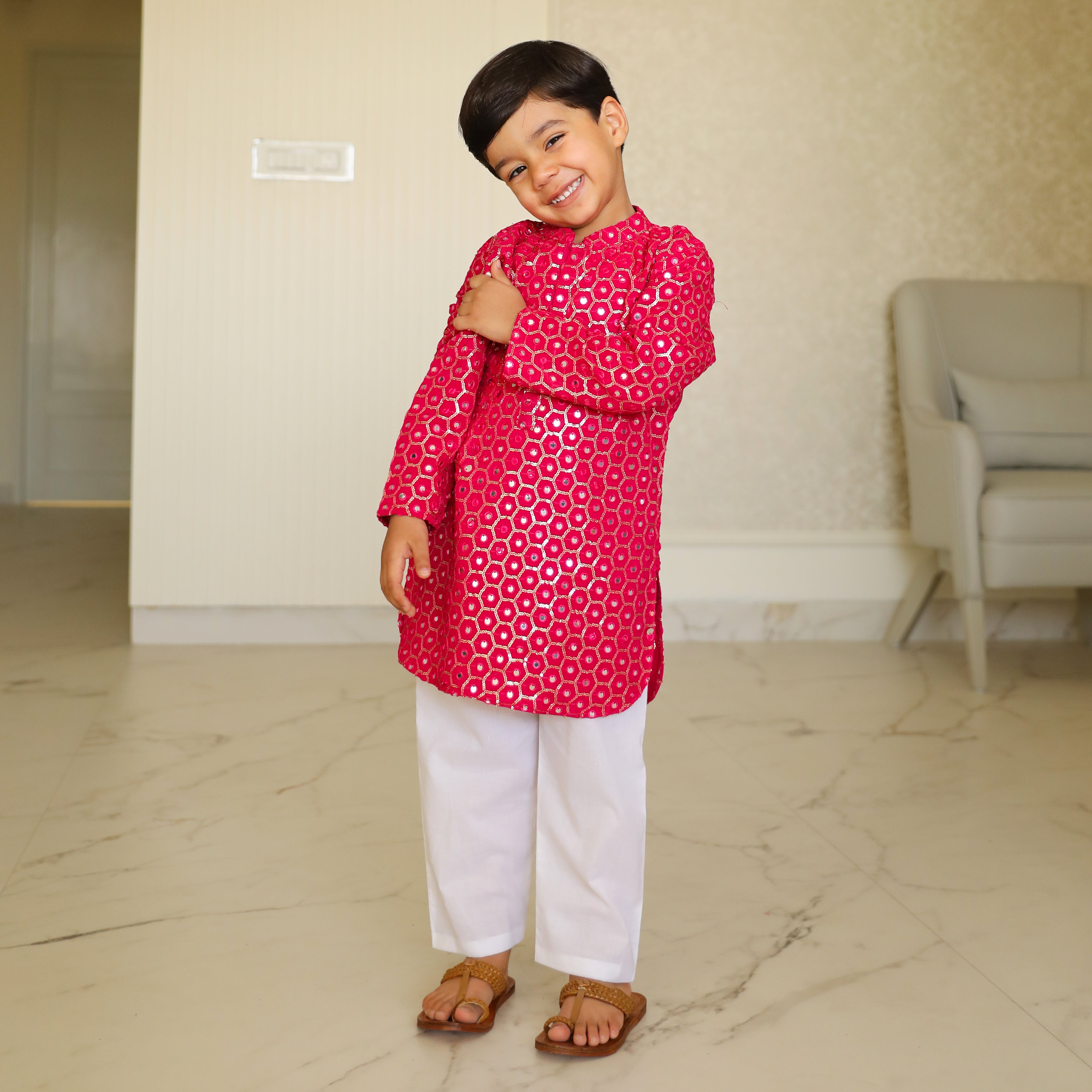 Raja Beta Designer Georgette Kurta Pajama Set For Kid Boy Online 