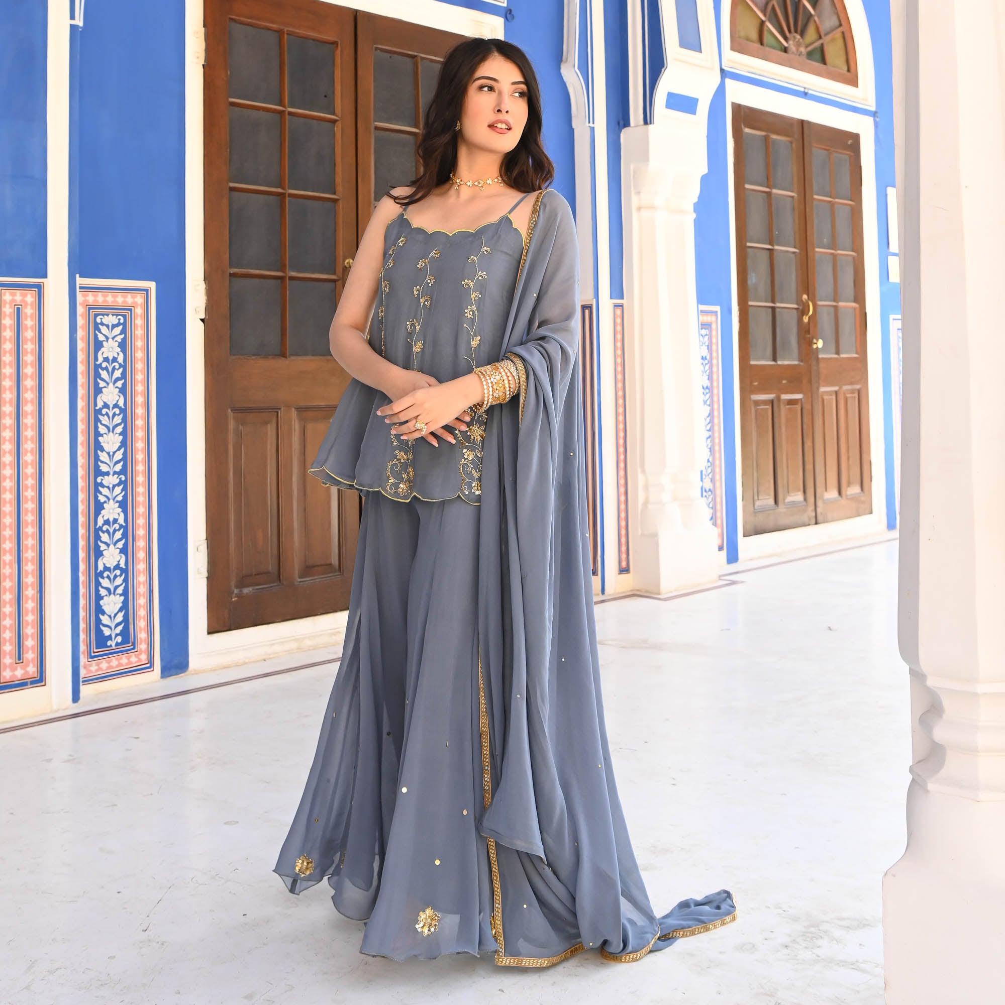 Dusty Blue Sharara Set for Women Online