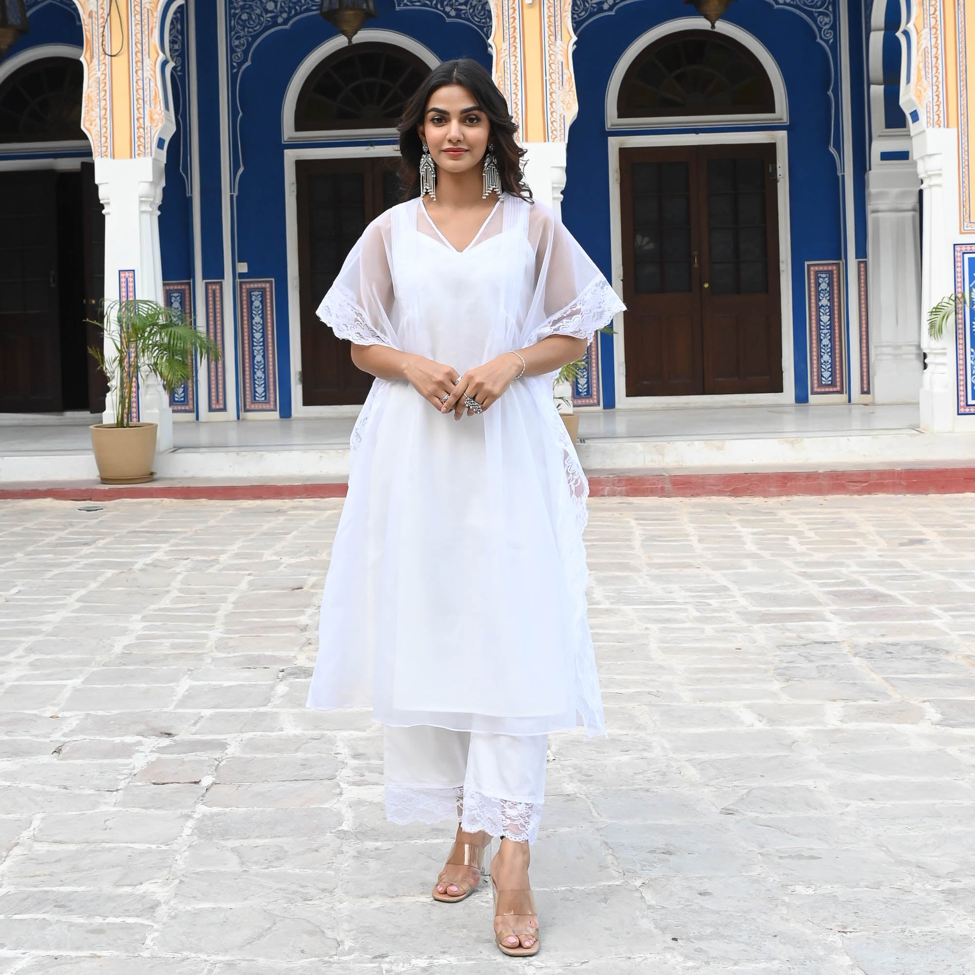 Apsara Designer White Kaftan Set For Women Online