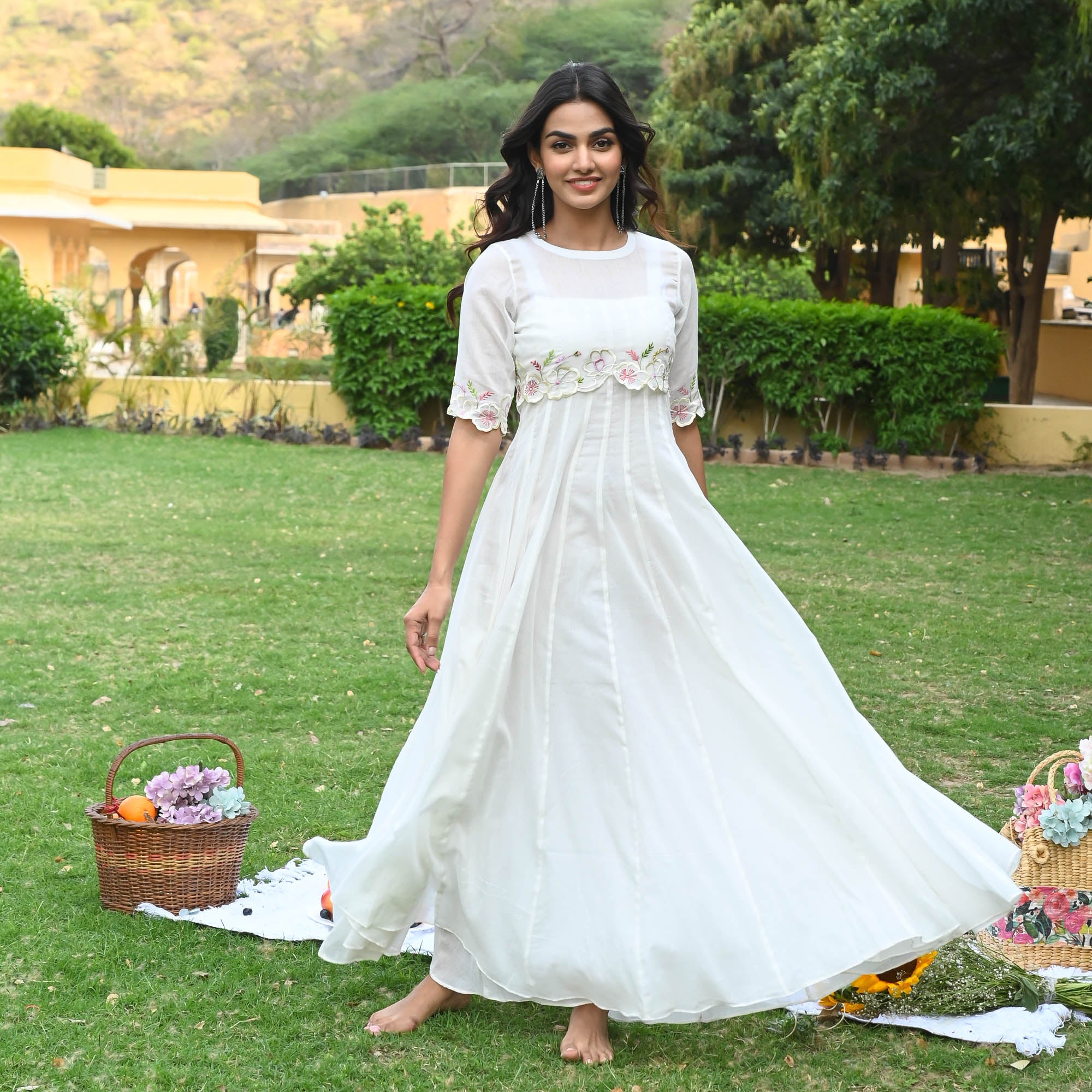 Moana White Round Neck Embroidered Cotton Dress for Women Online – UrbanStree
