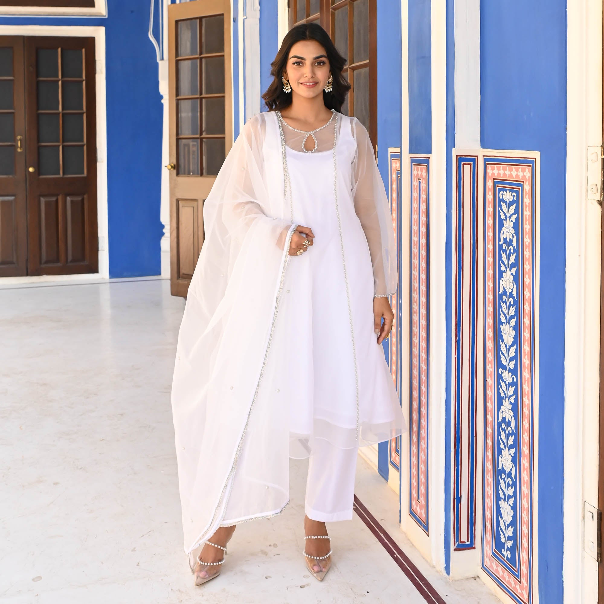 White Organza Suit Set for Women Online