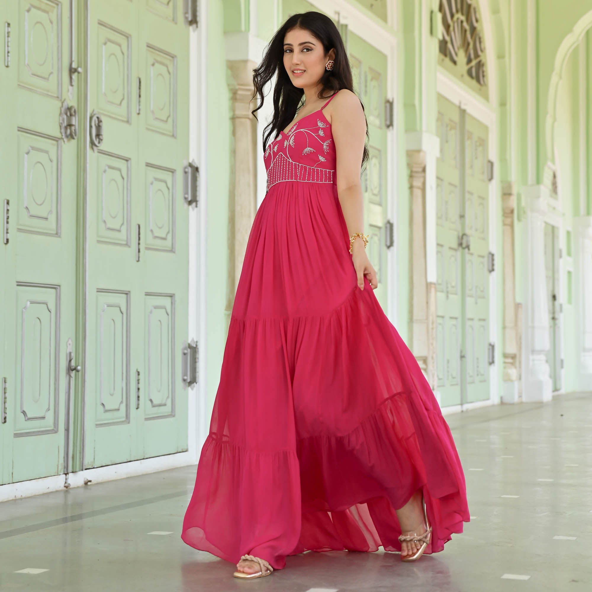 Pink Georgette Ethnic Dress for Women Online