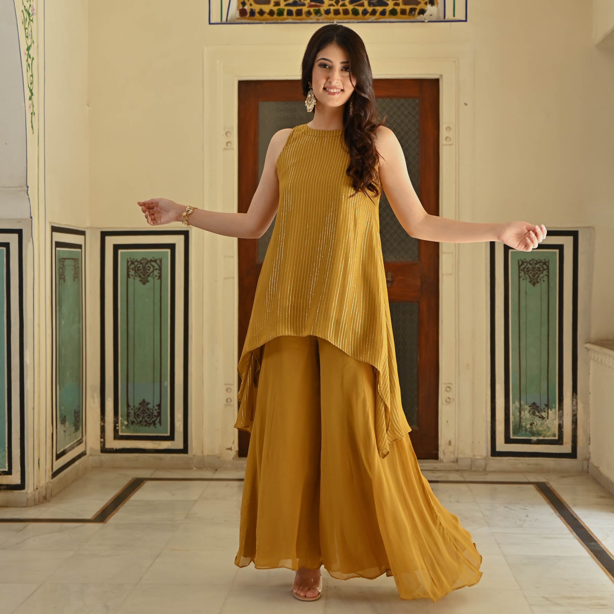 Goldy Designer Georgette Yellow Co-Ord Set For Women Online