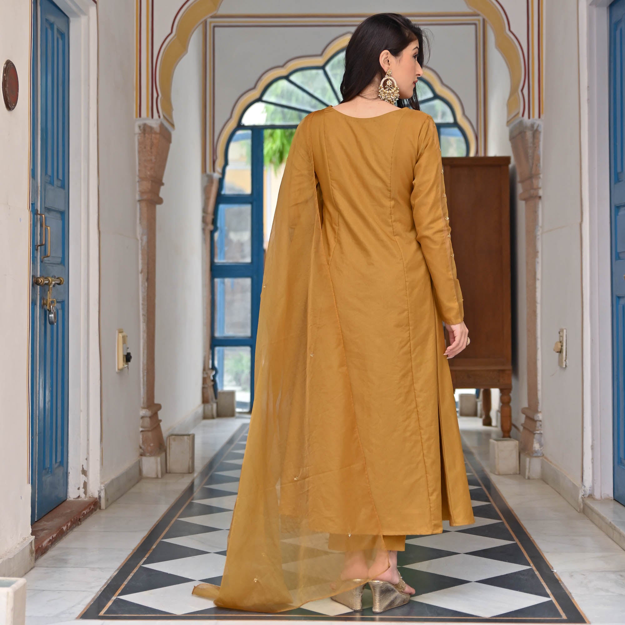 Yellow Mustard Full Sleeve Suit Set for Women Online