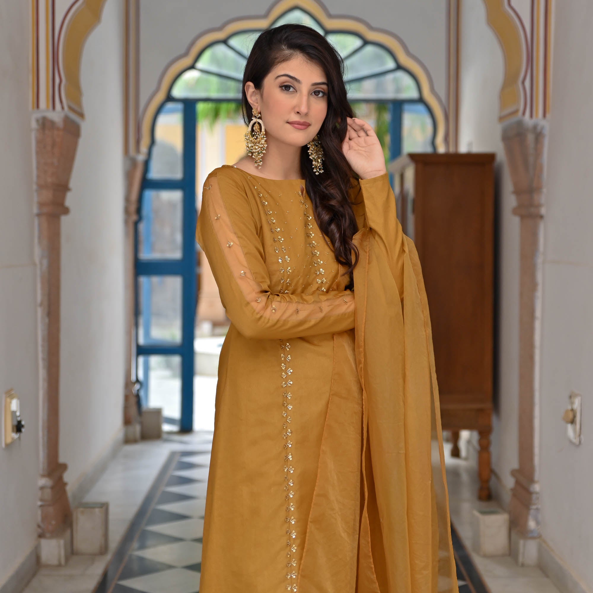 Yellow Mustard Full Sleeve Suit Set for Women Online