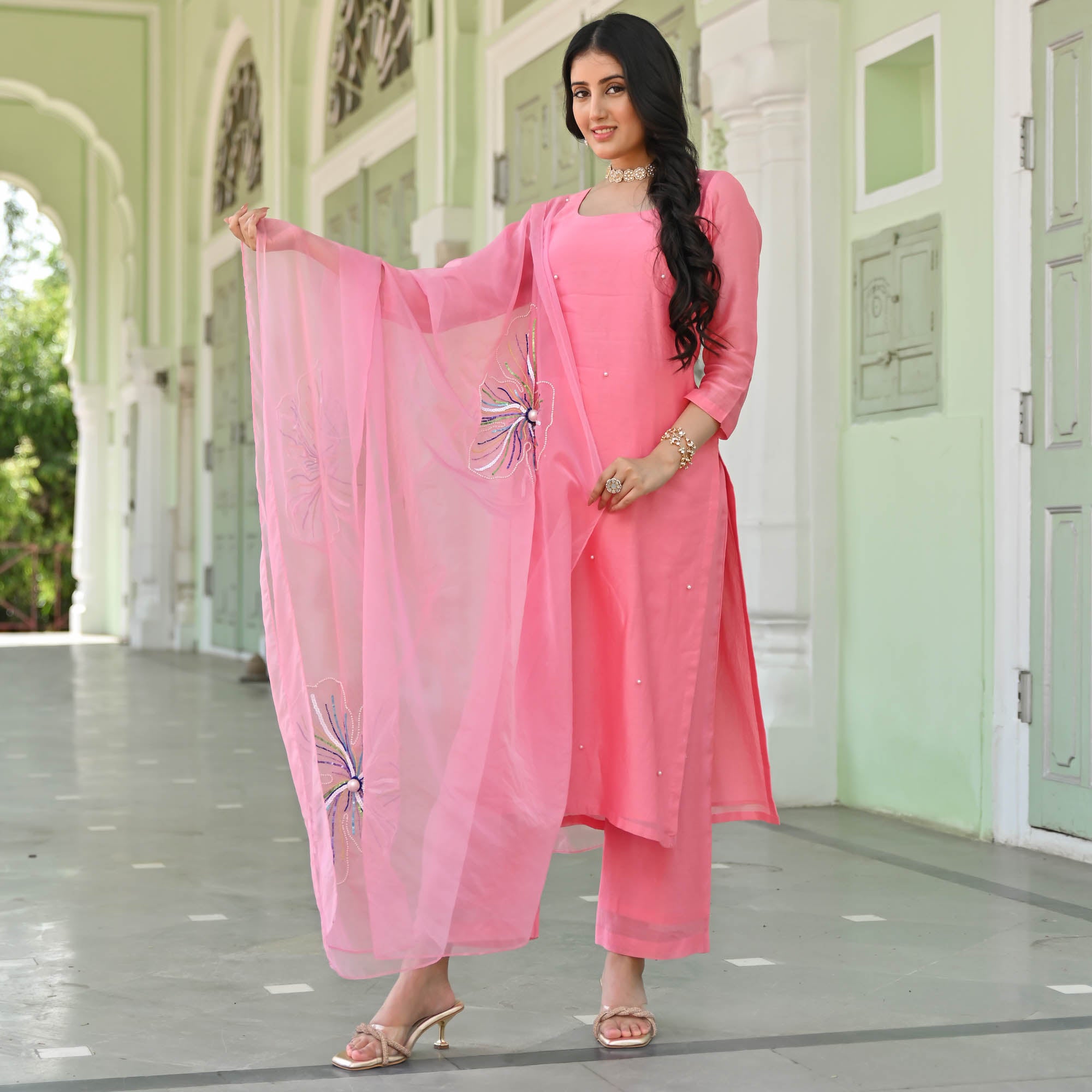 Pink Straight Fit Suit Set for Women Online