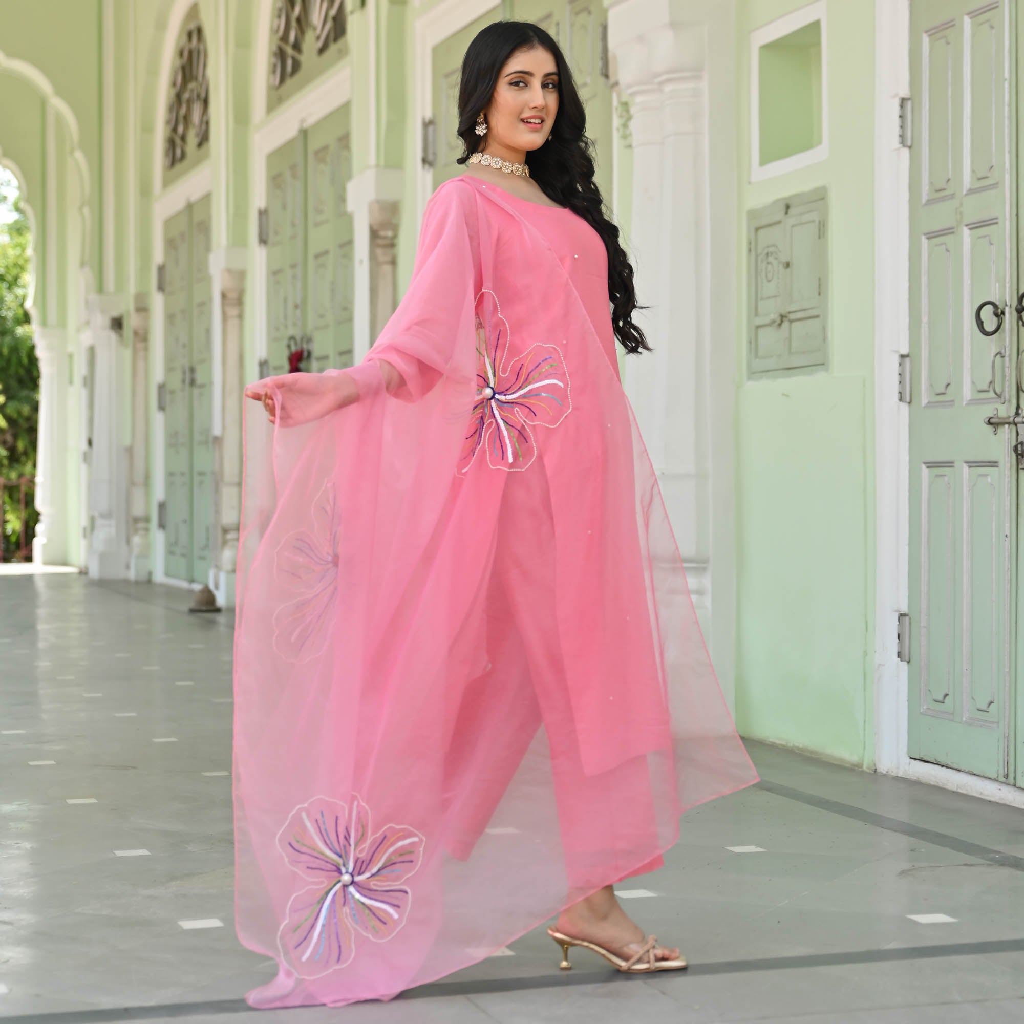 Pink Straight Fit Suit Set for Women Online