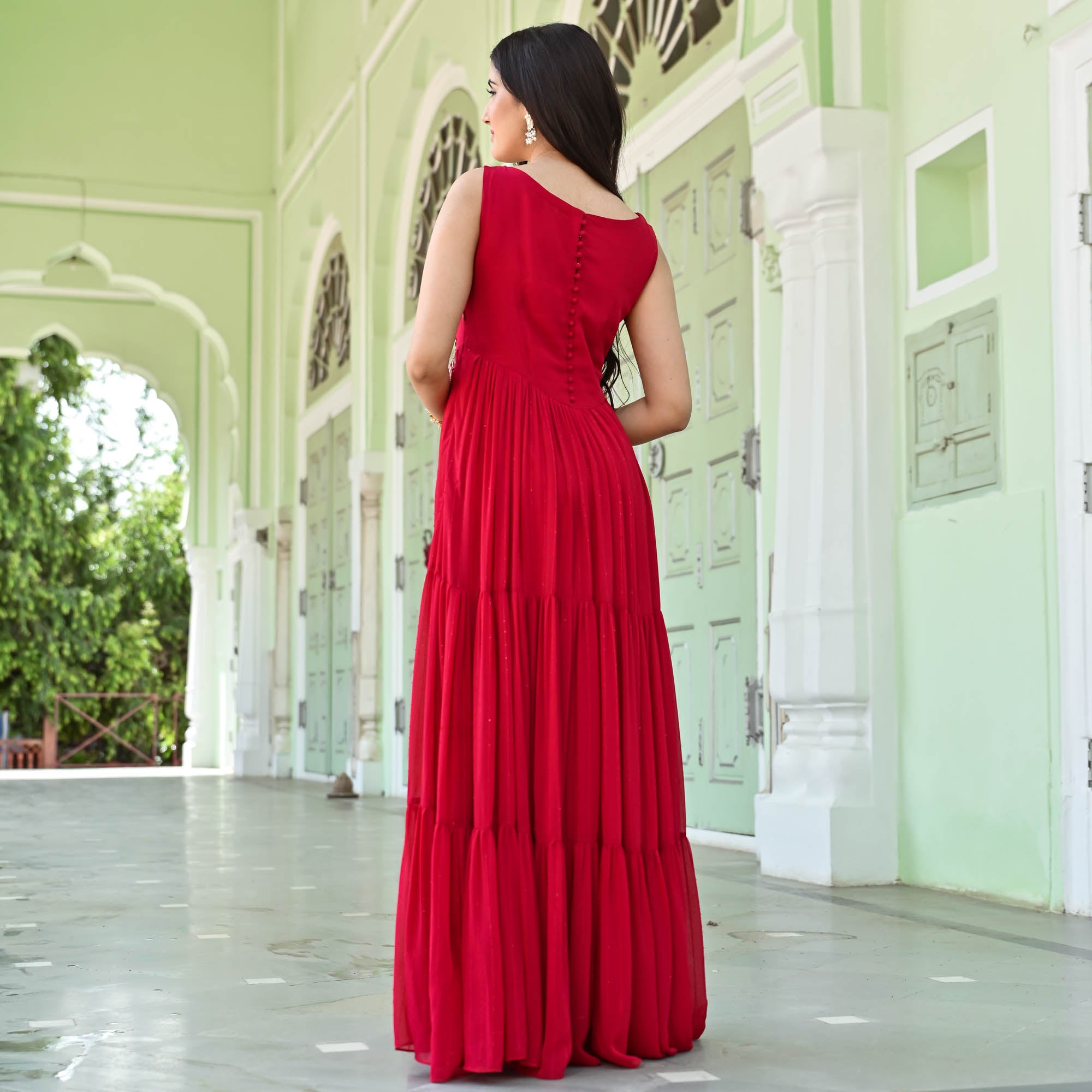 Red Georgette Sequin Work Dress for Women Online