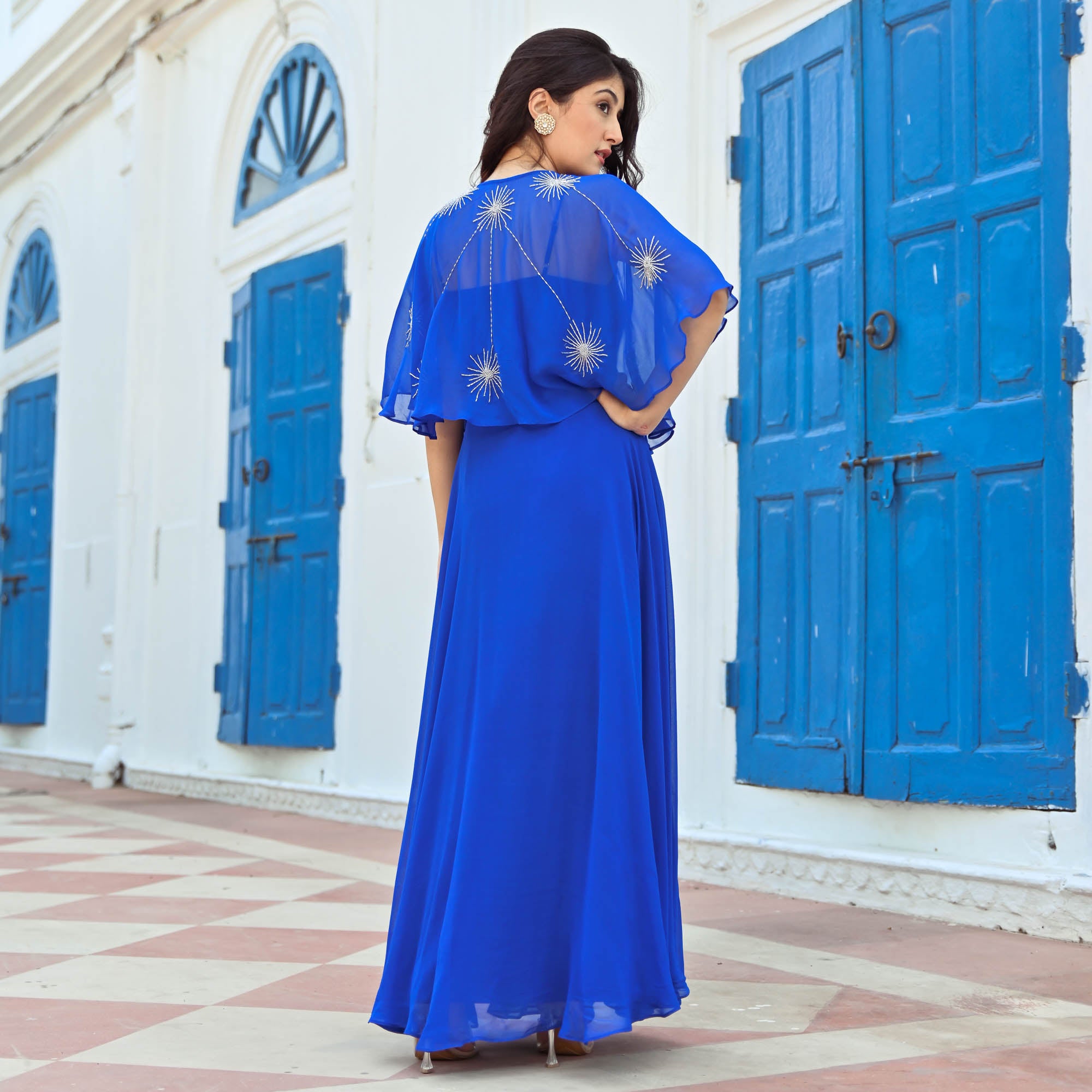 Tia Designer Blue Cut Sleeves Shrug Dress Women Online UrbanStree Tia Designer Blue Cut Sleeves Shrug Dress Women Online UrbanStree