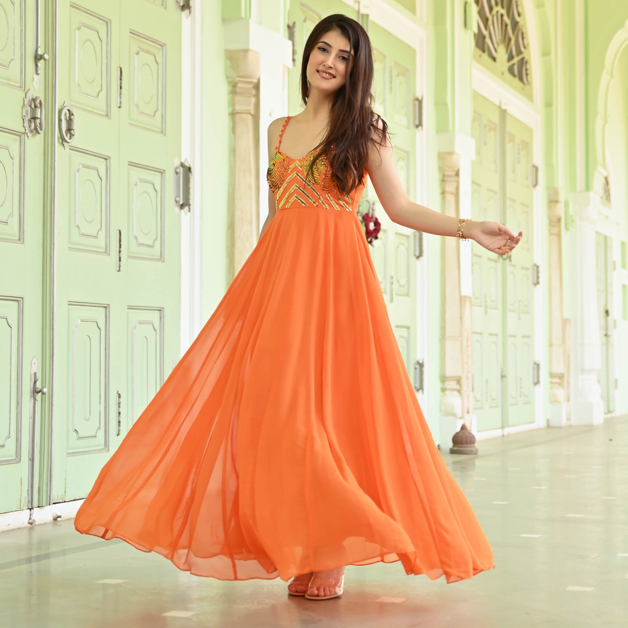 Sunlight Traditional Designer Orange Suit Set for Women Online