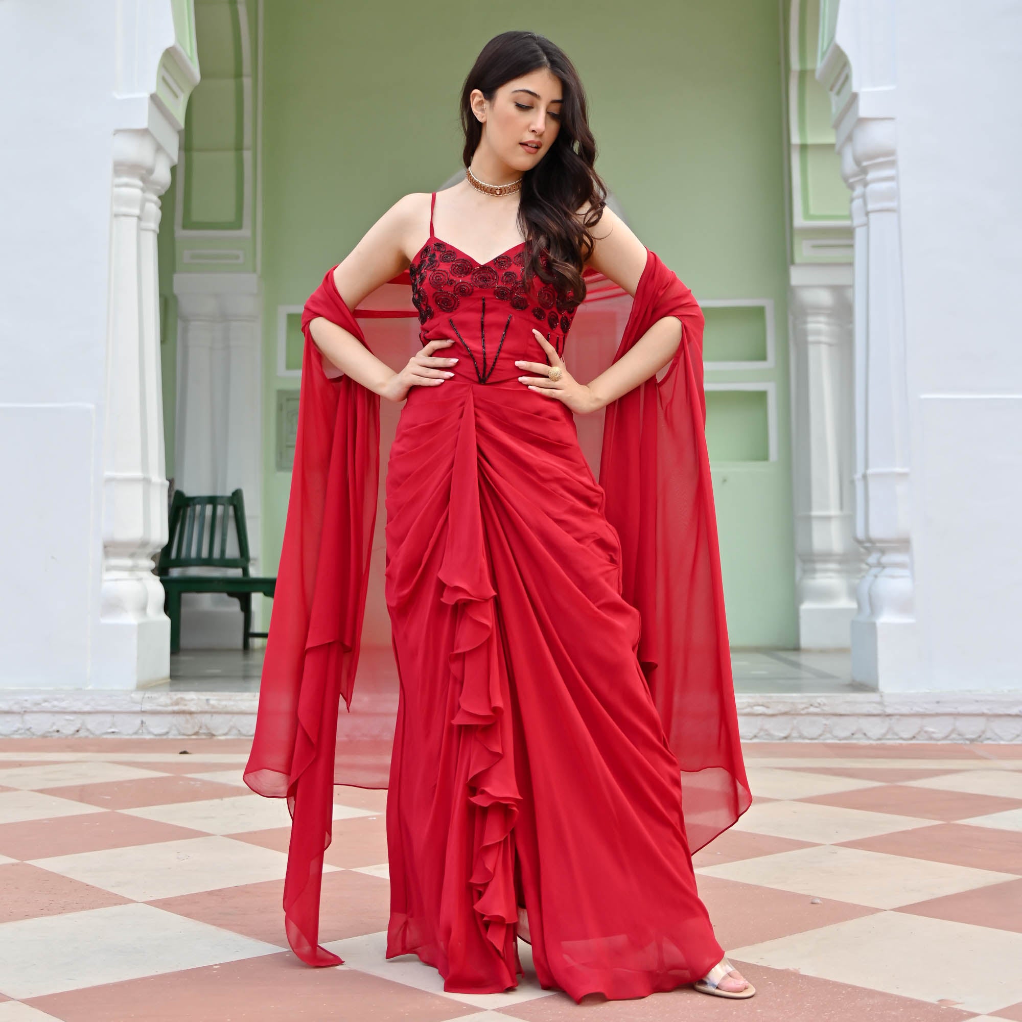 Malang Red Designer Dhoti Shrug Set For Women Online