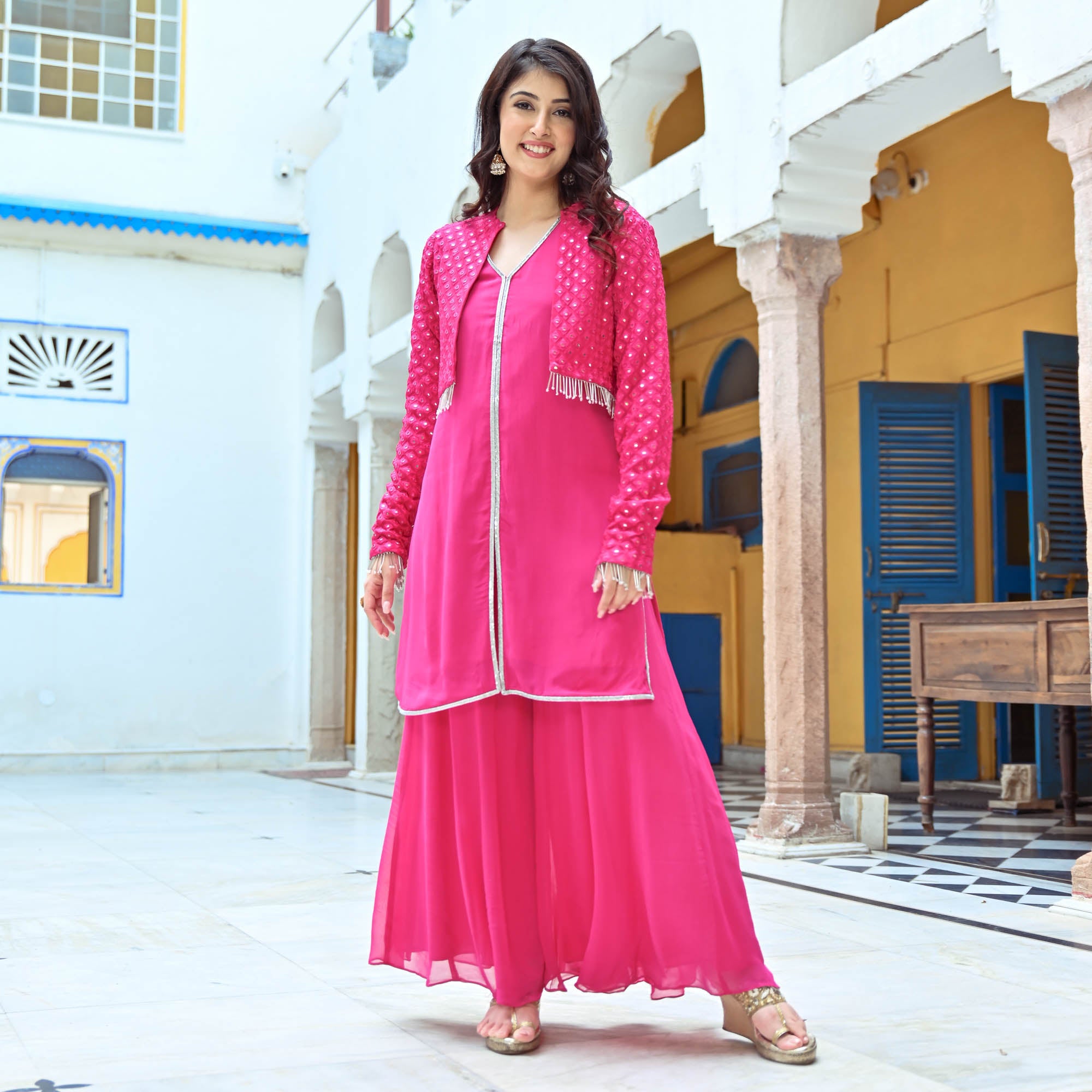 Pink Co-ord Set with Jacket for Women Online