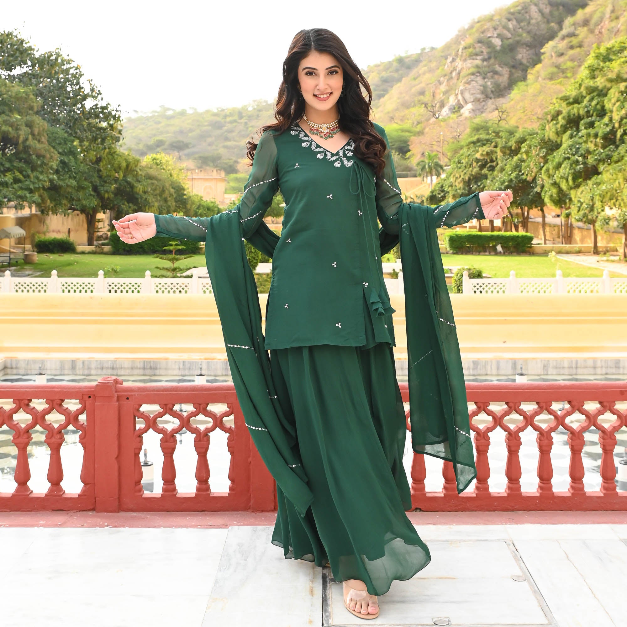 Dark Green Sharara Set for Women Online