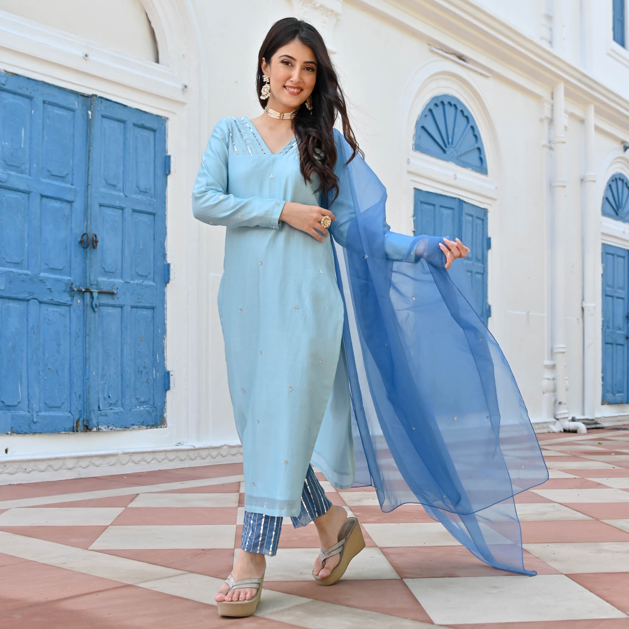 Shades of Blue Suit Set for Women Online
