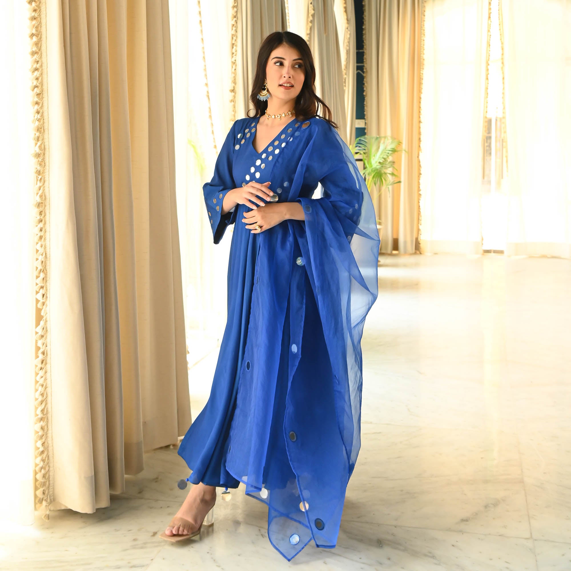 Blue Mirror Handwork Anarkali Suit for Women Online