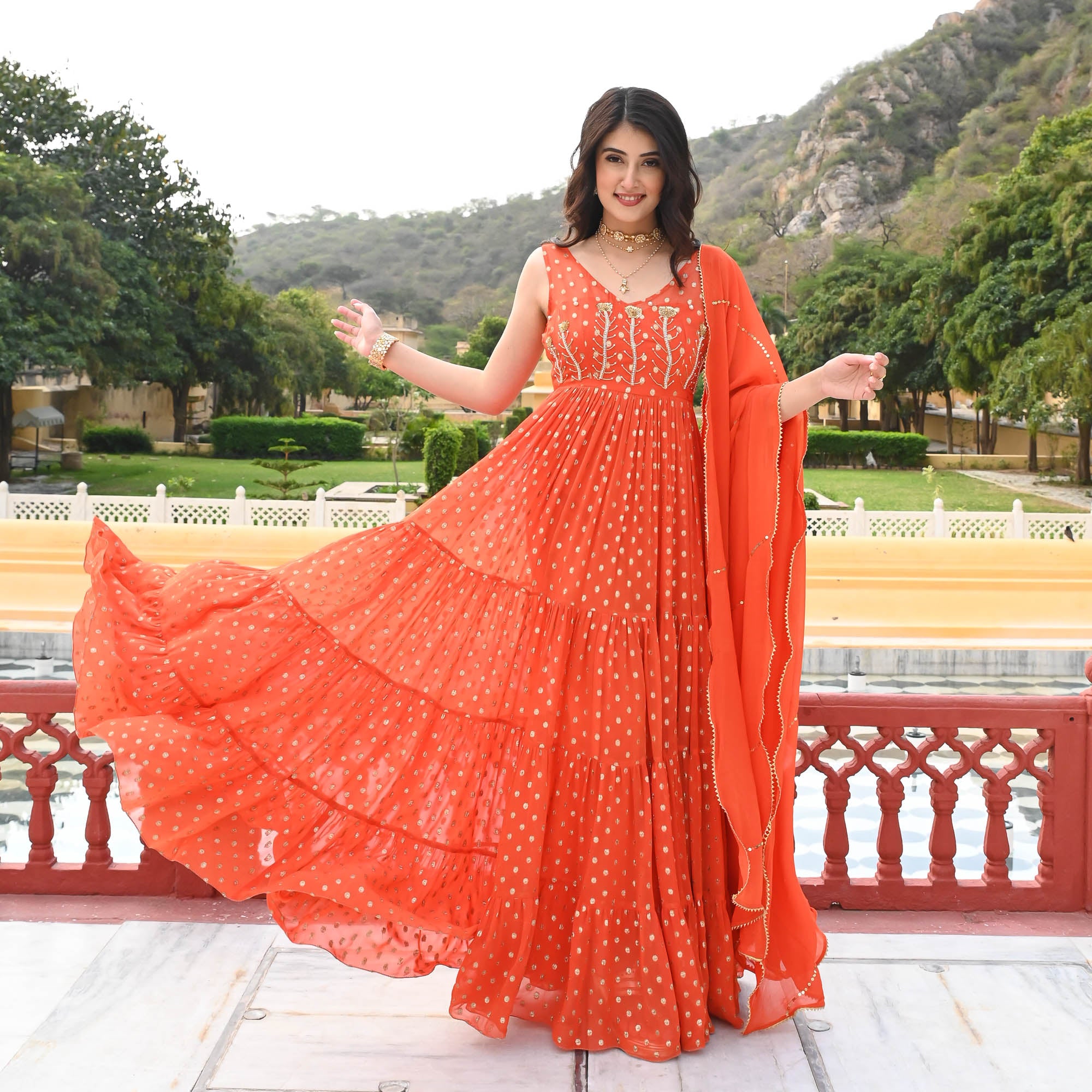 Sandhiya Orange Traditional Designer Suit Set for Women Online