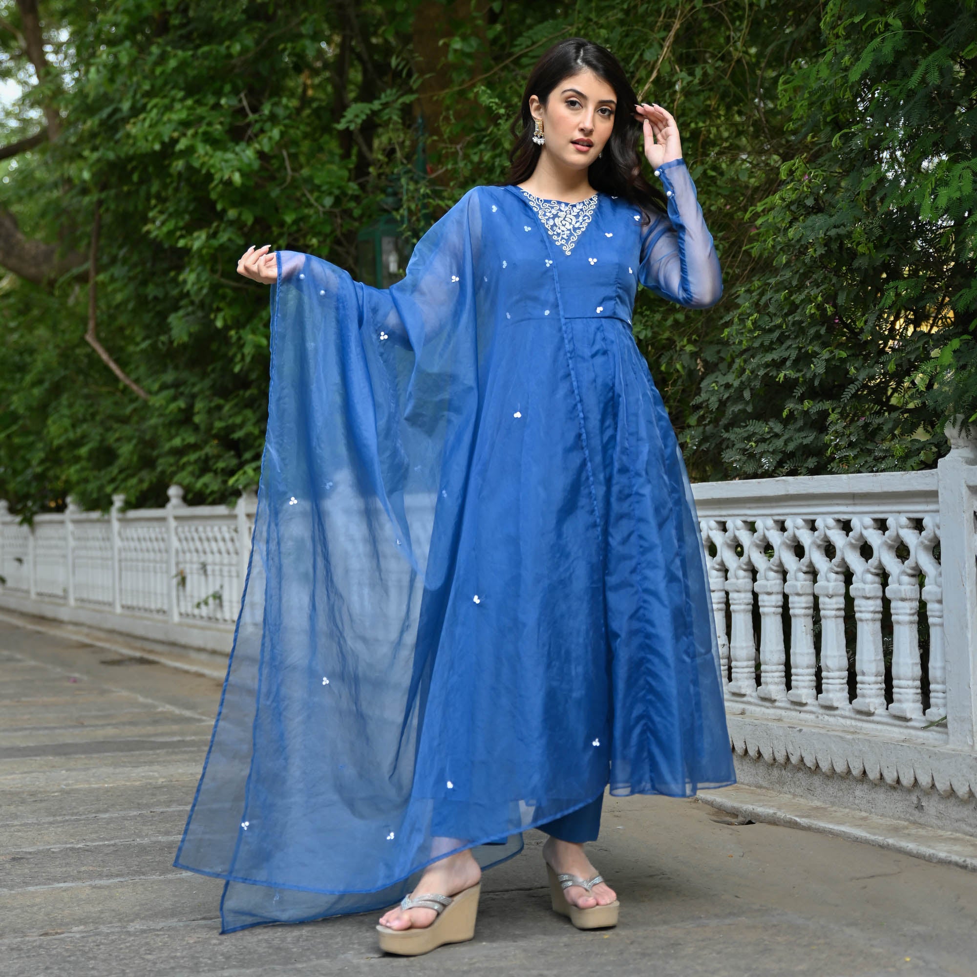 Darya Blue Designer Organza Anarkali Suit Set for Women Online – UrbanStree