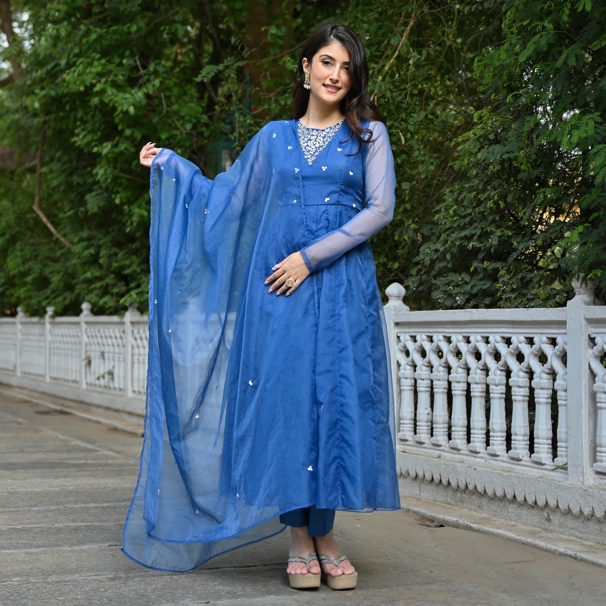 Darya Blue Designer Organza Anarkali Suit Set for Women Online