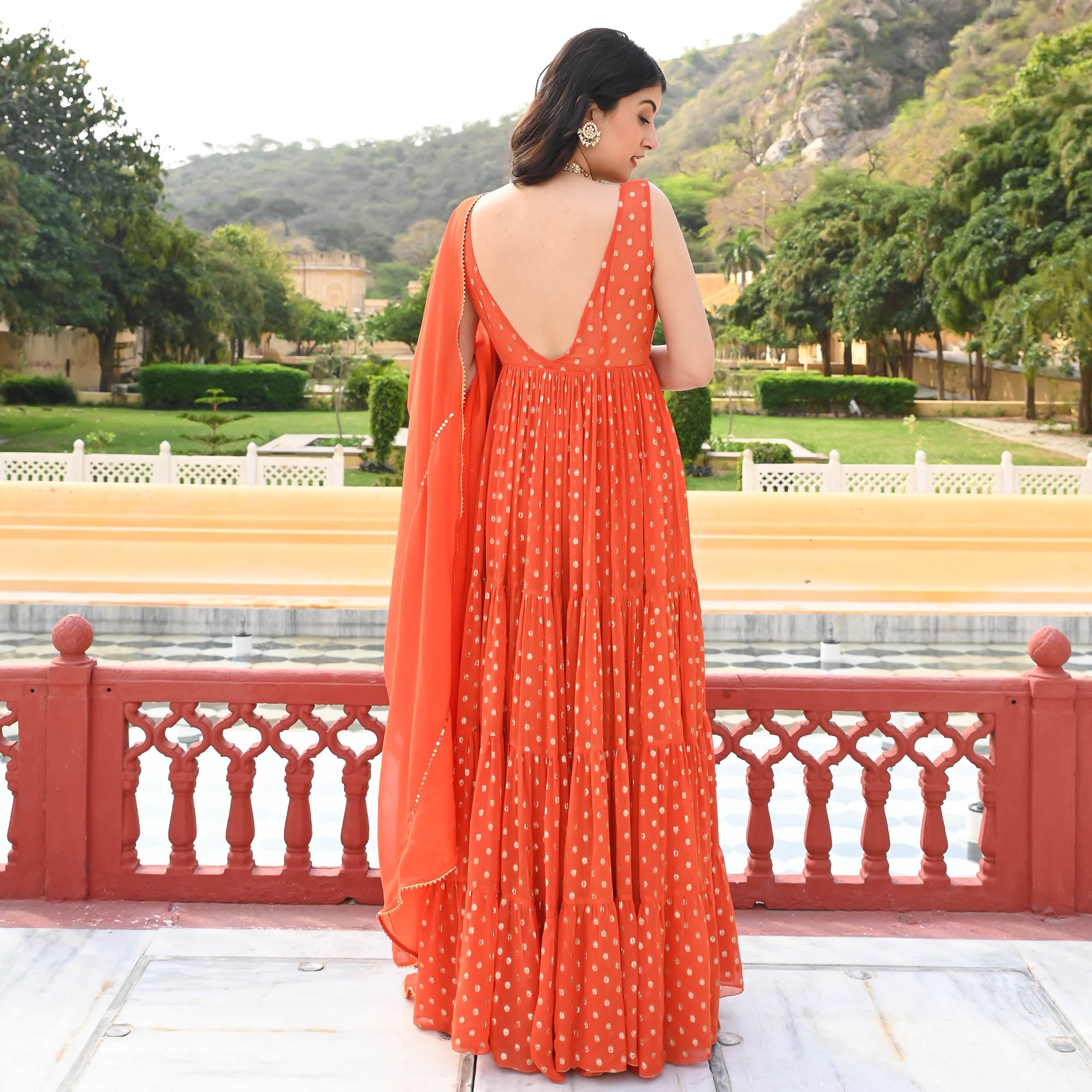 Sandhiya Orange Traditional Designer Suit Set for Women Online