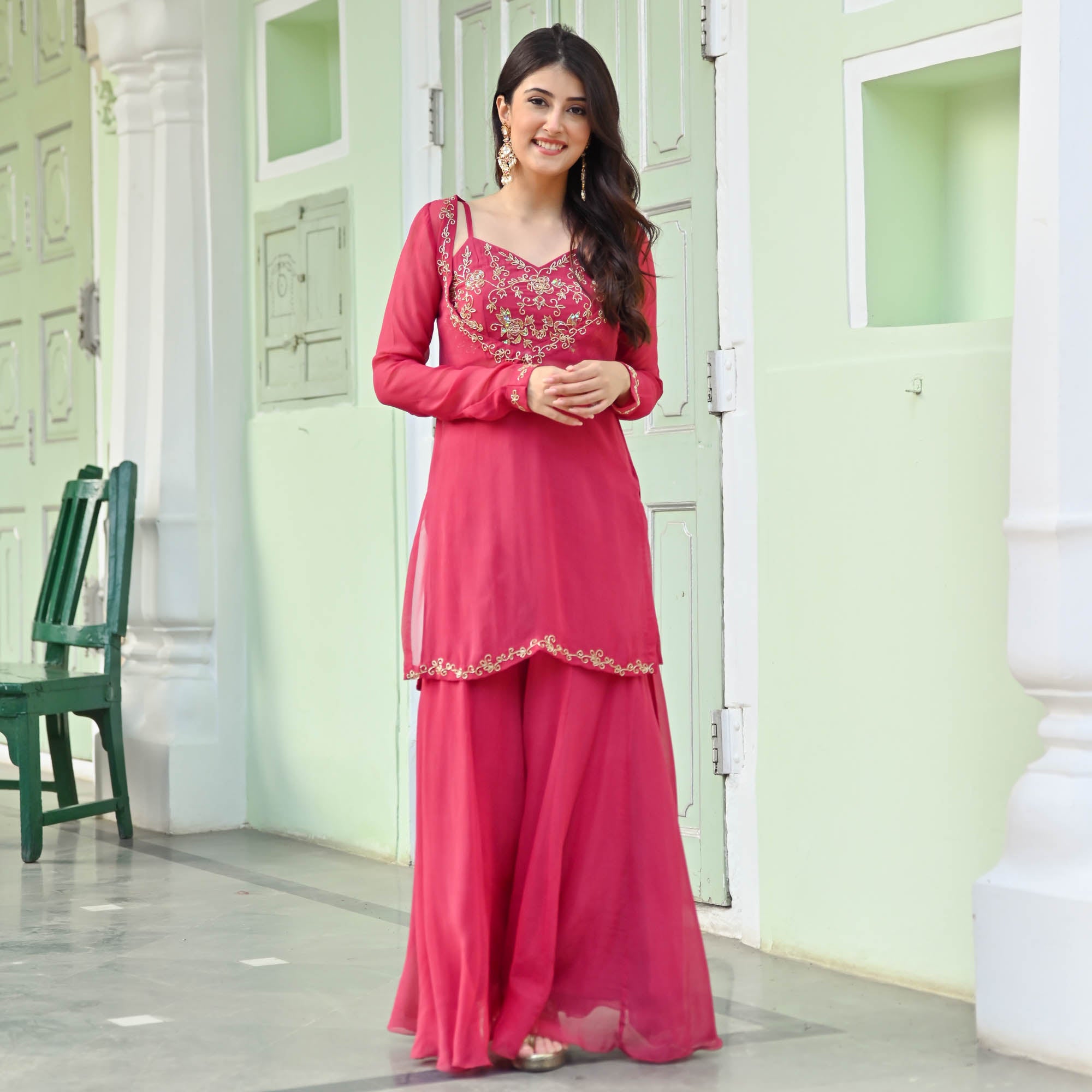 Pink Patch Work Kurta Set for Women Online