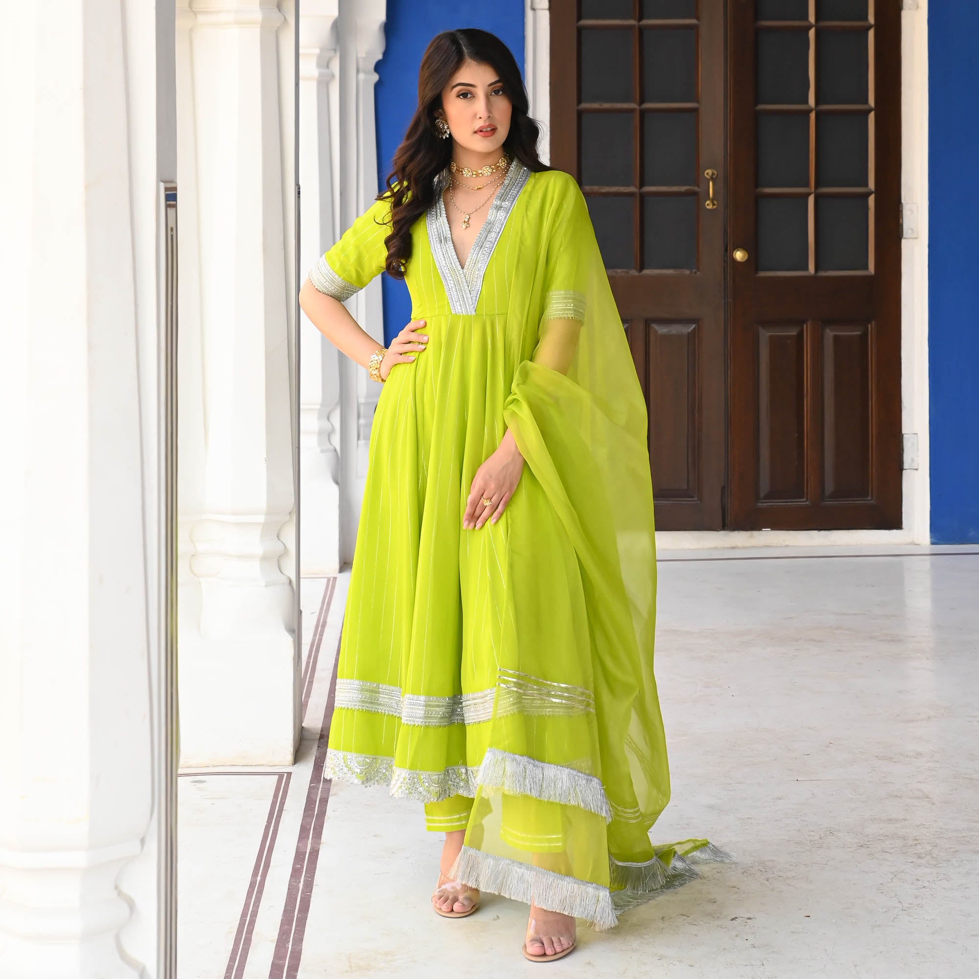 Lemon Green Anarkali Suit Set for Women Online