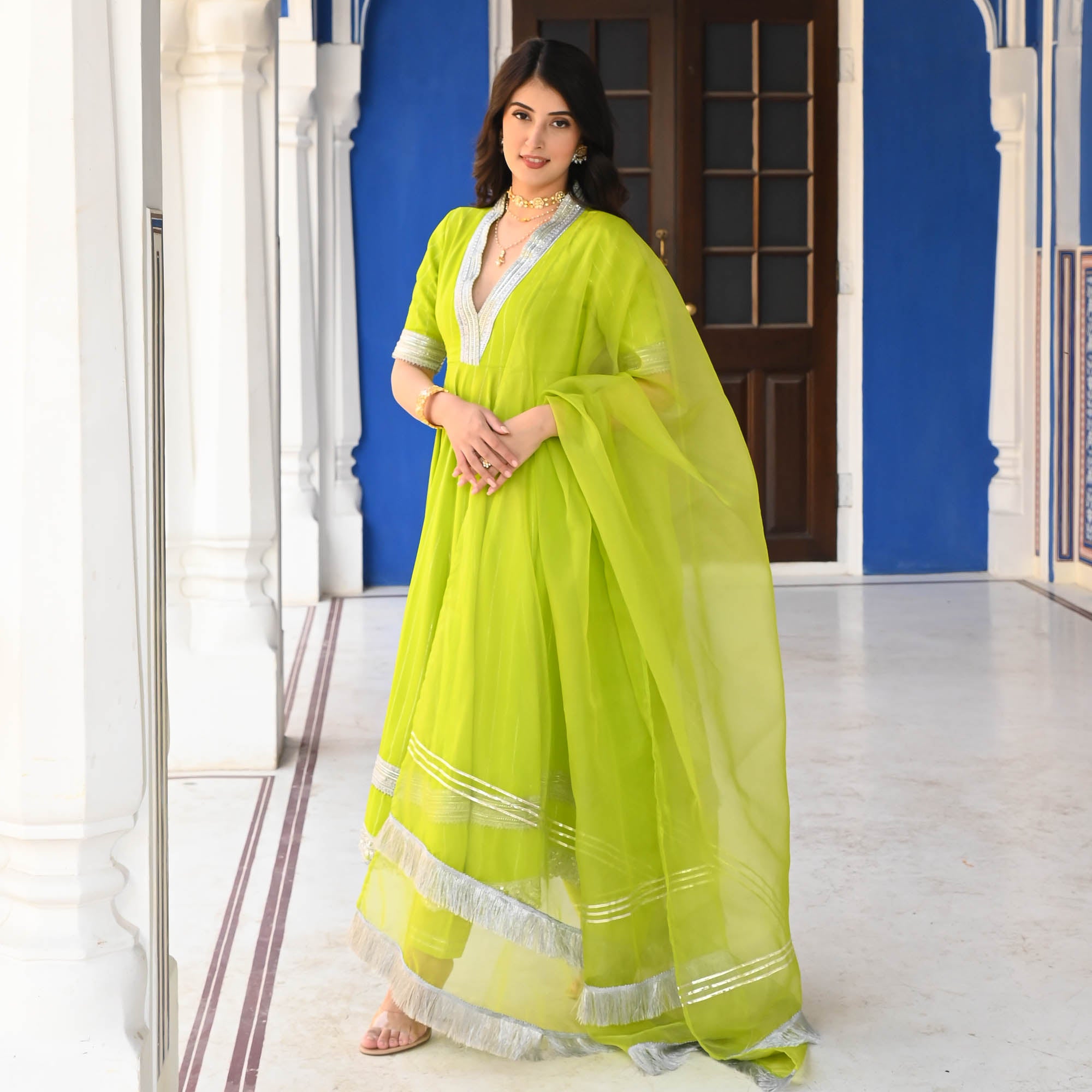 Lemon Green Anarkali Suit Set for Women Online