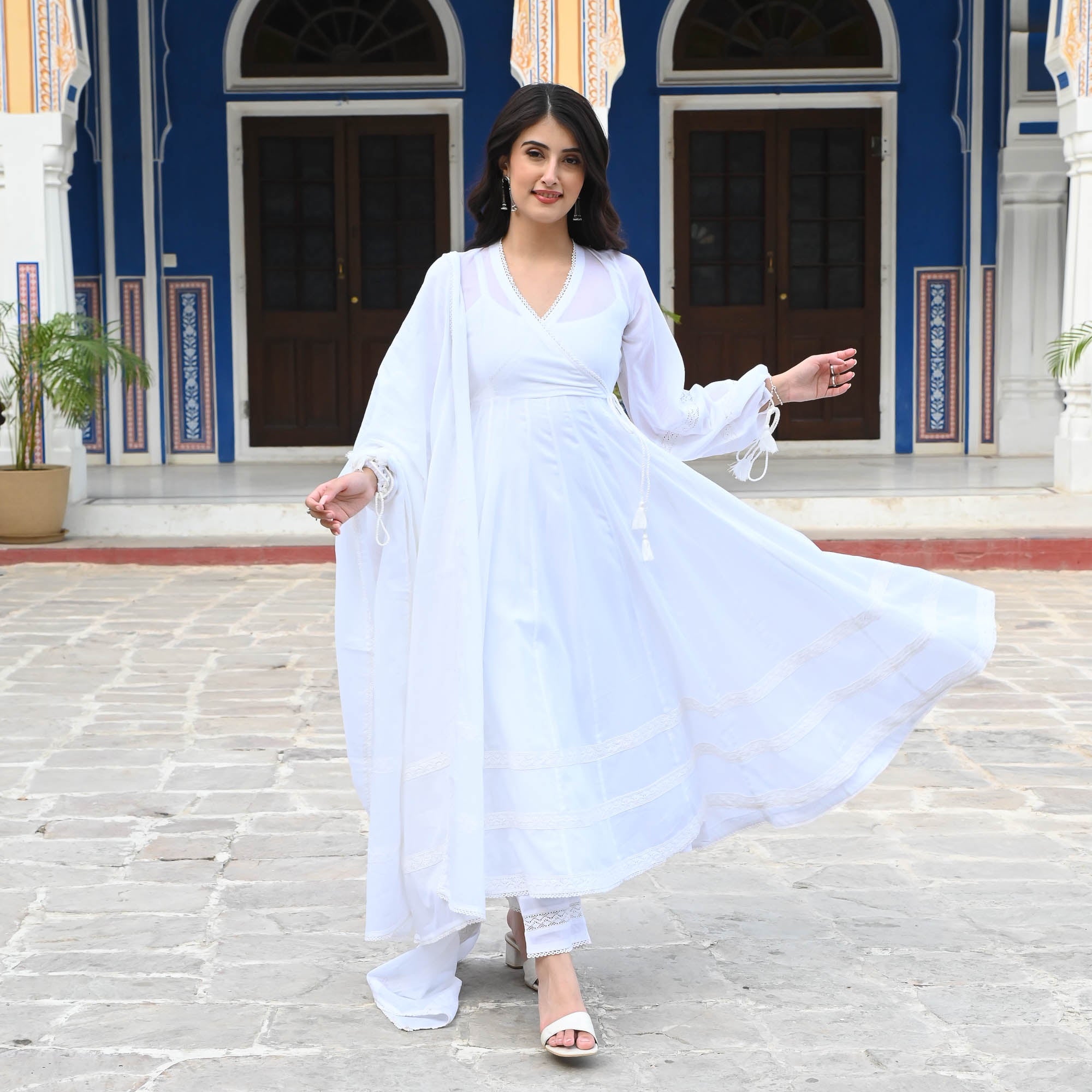 White Anarkali Suit Set for Women Online