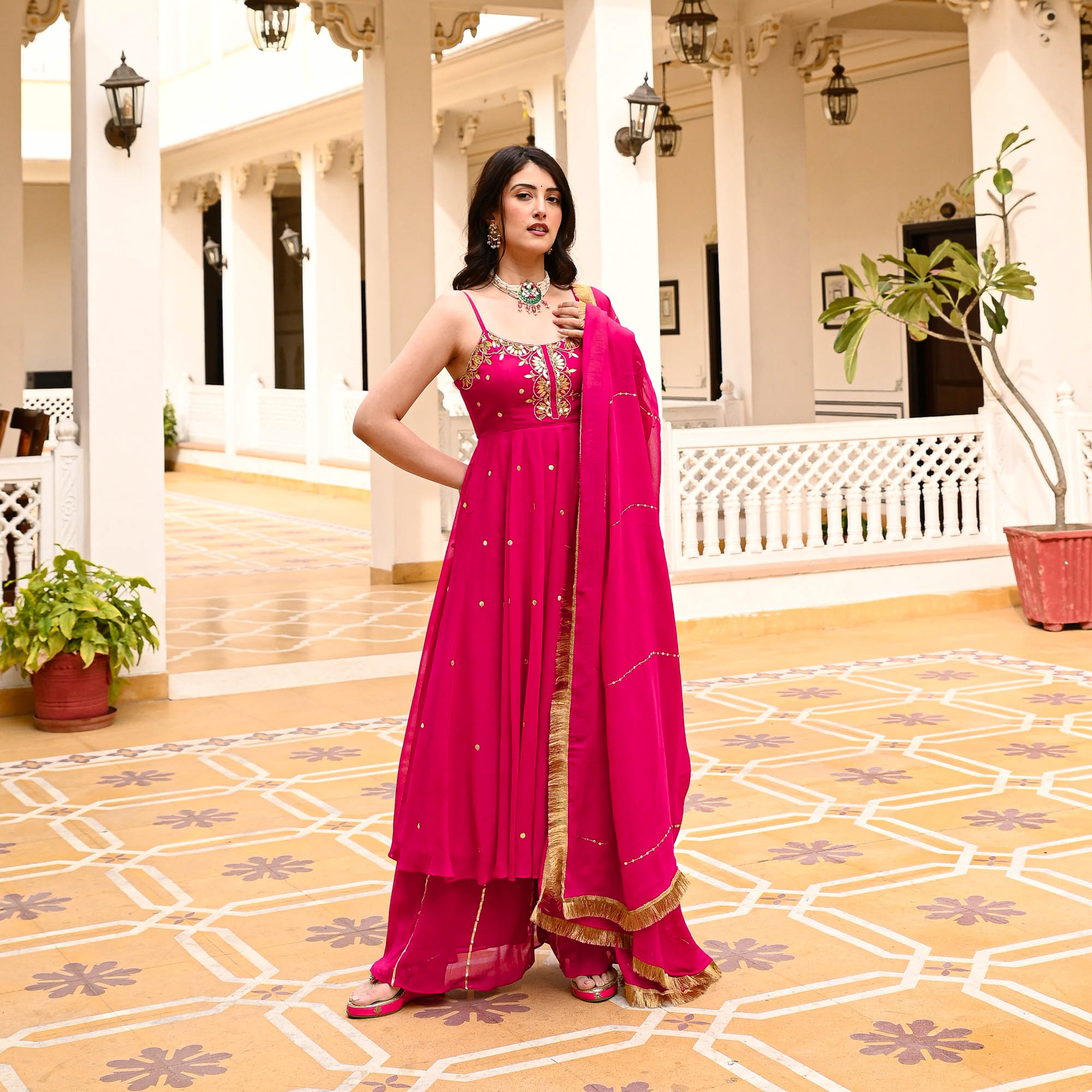 Pink Georgette Anarkali Suit Set for Women Online