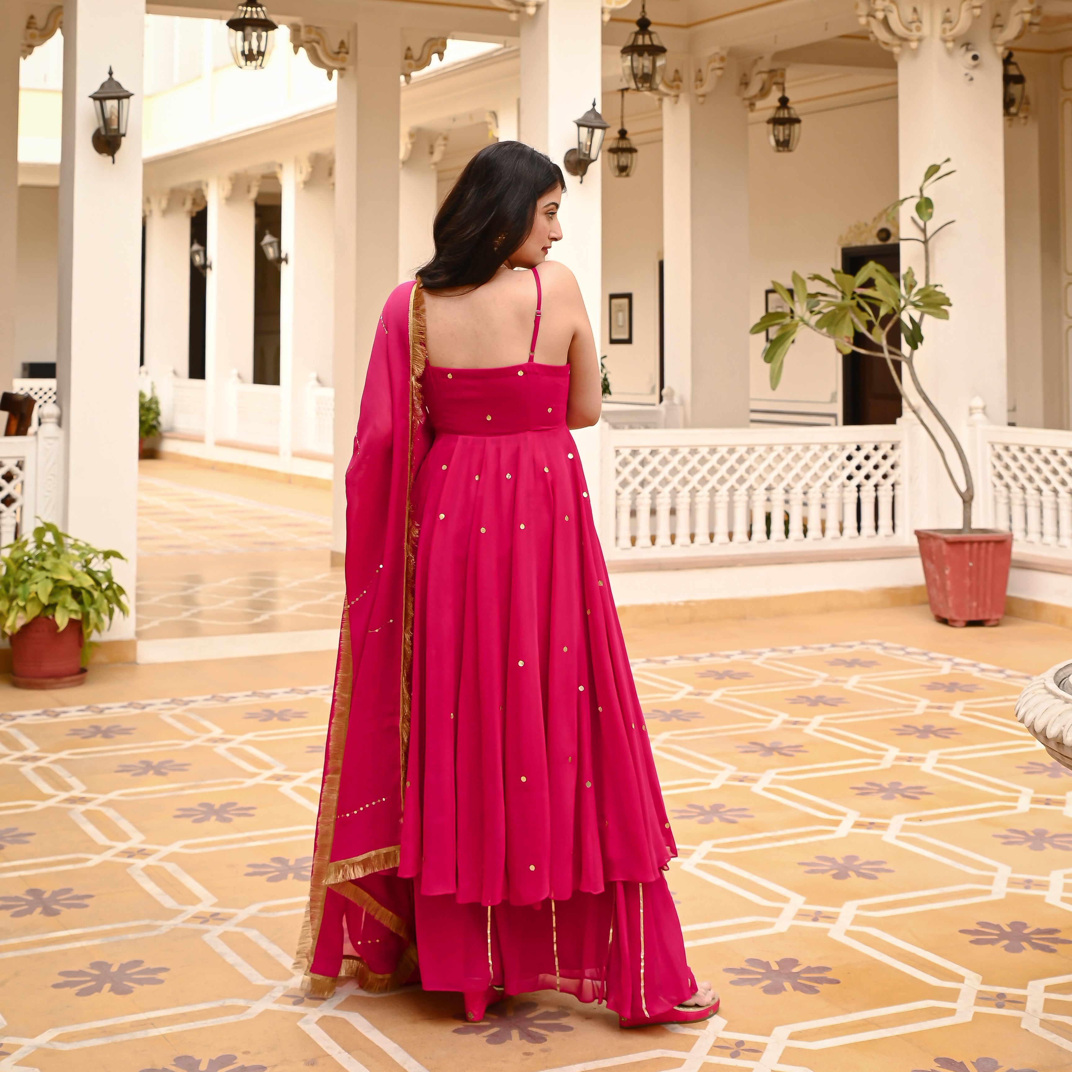 Pink Georgette Anarkali Suit Set for Women Online