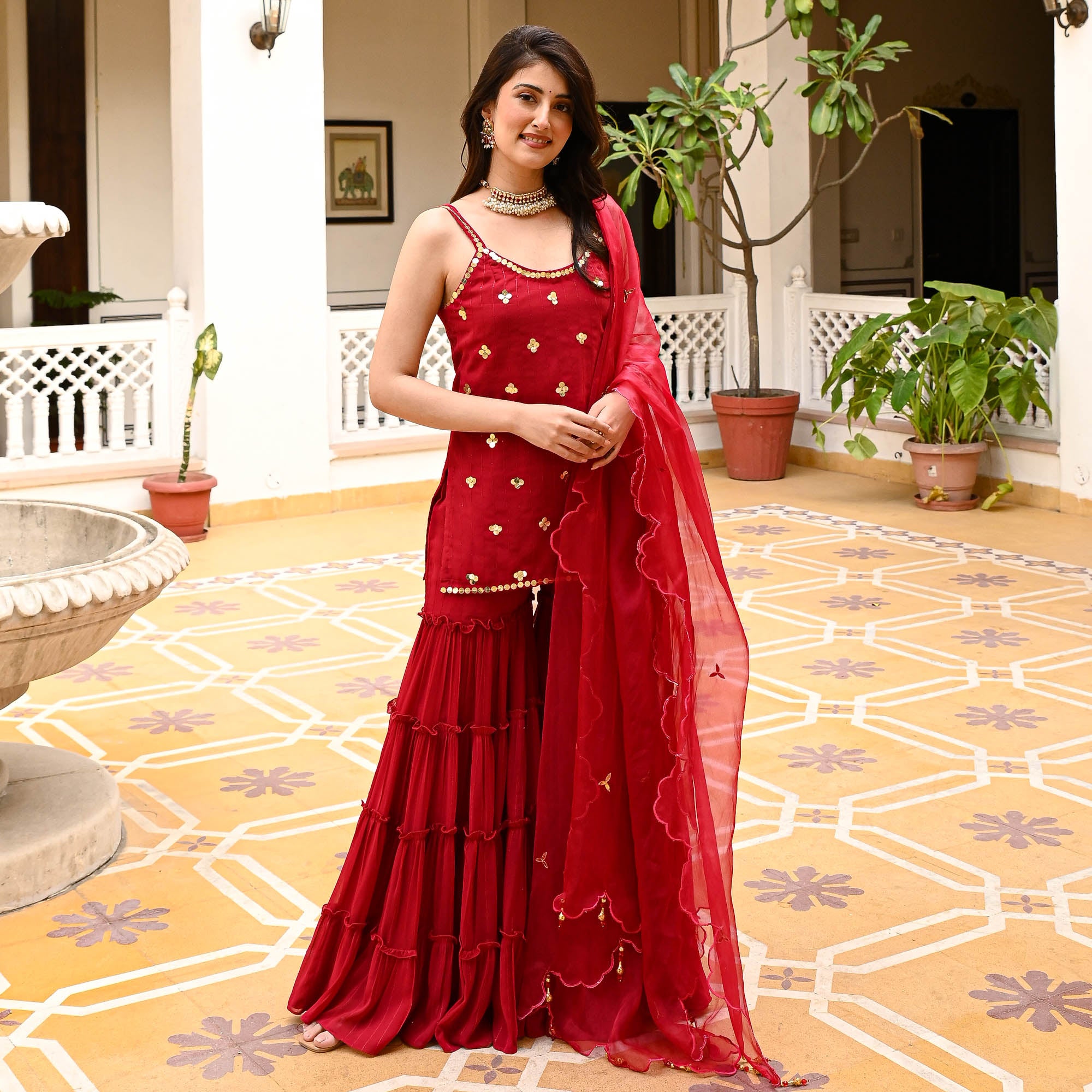 Julie Red Designer Gharara Suit Set for Women Online