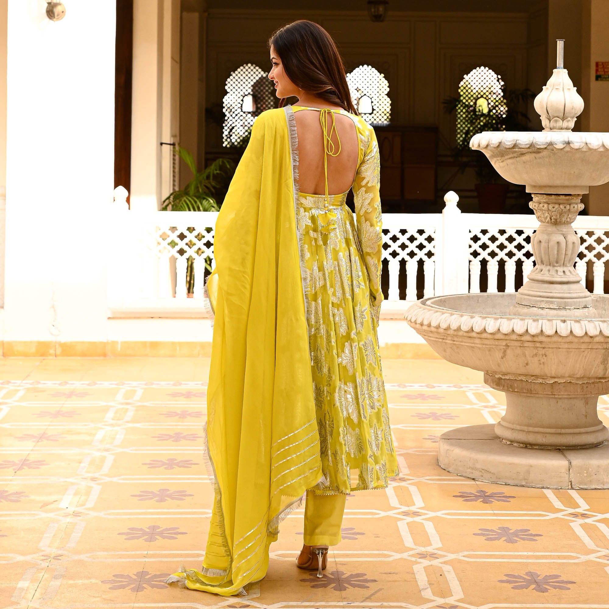 yellow jacquard suit for women online